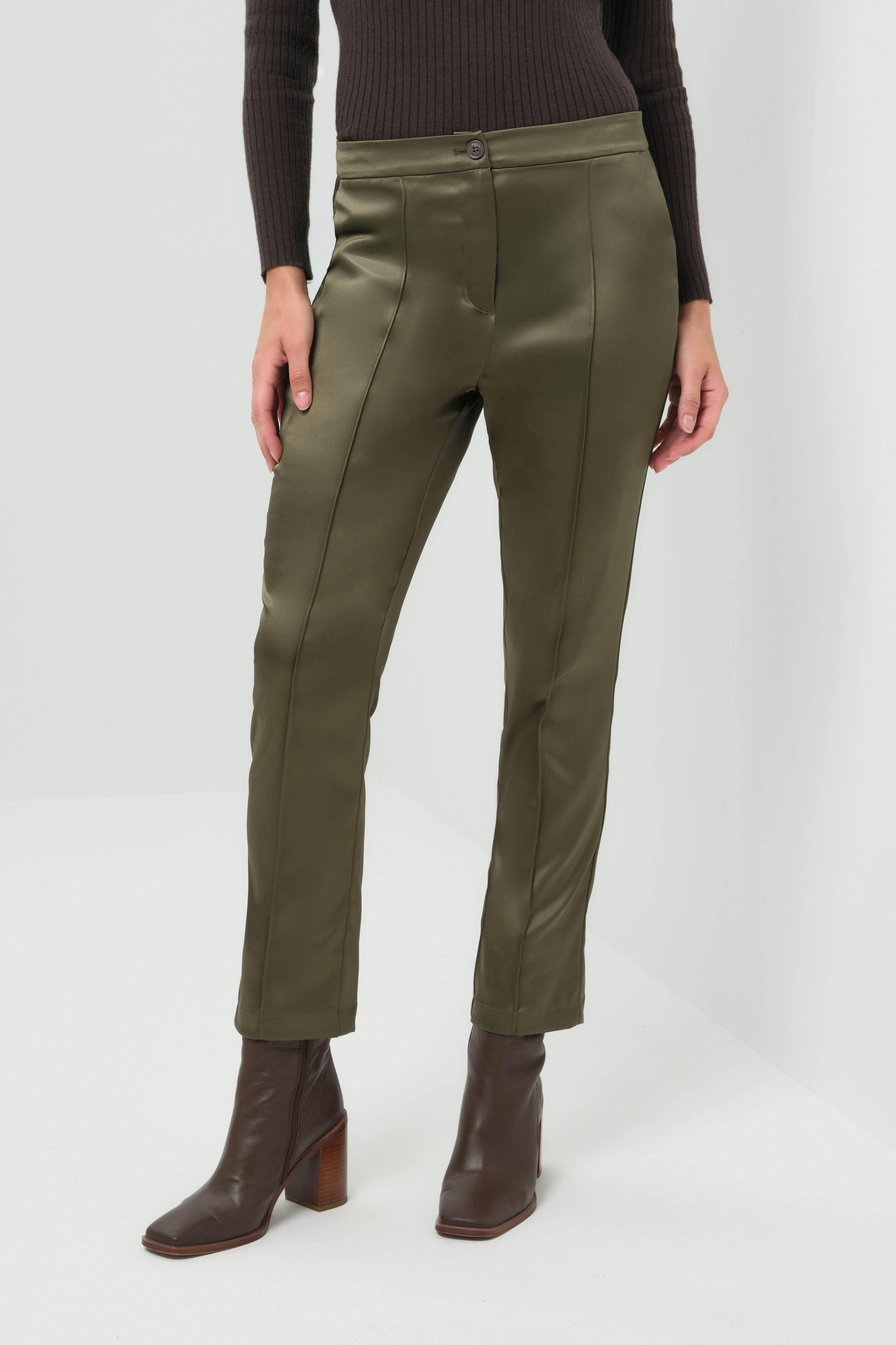 Anatomie Women's Arden Satin Straight Leg Pant | Olive Green | LG Anatomie Women's Arden Satin Straight Leg Pant | Olive Green | LG
