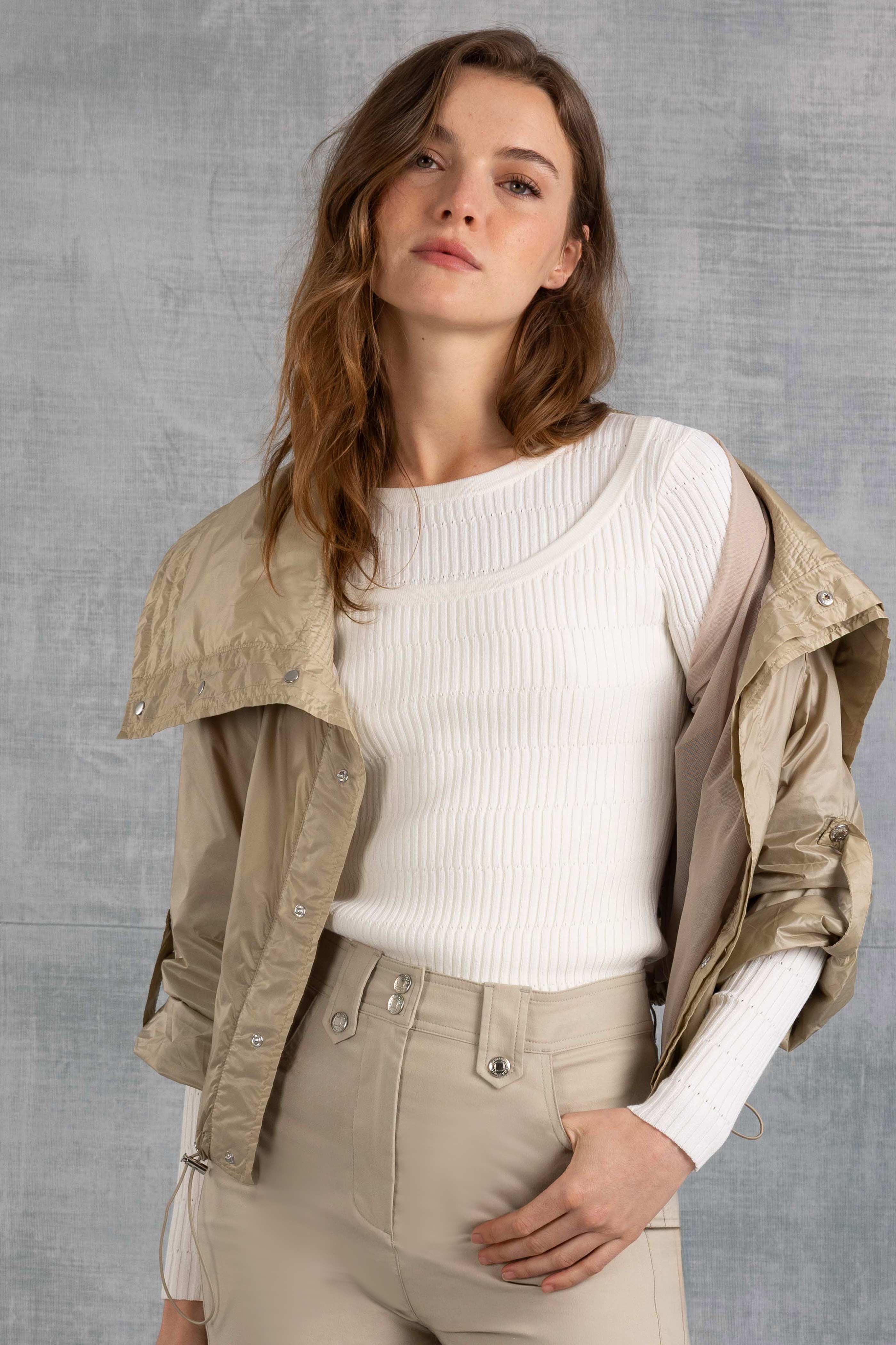 Kris Double Collared Rib Pointelle Texture Sweater