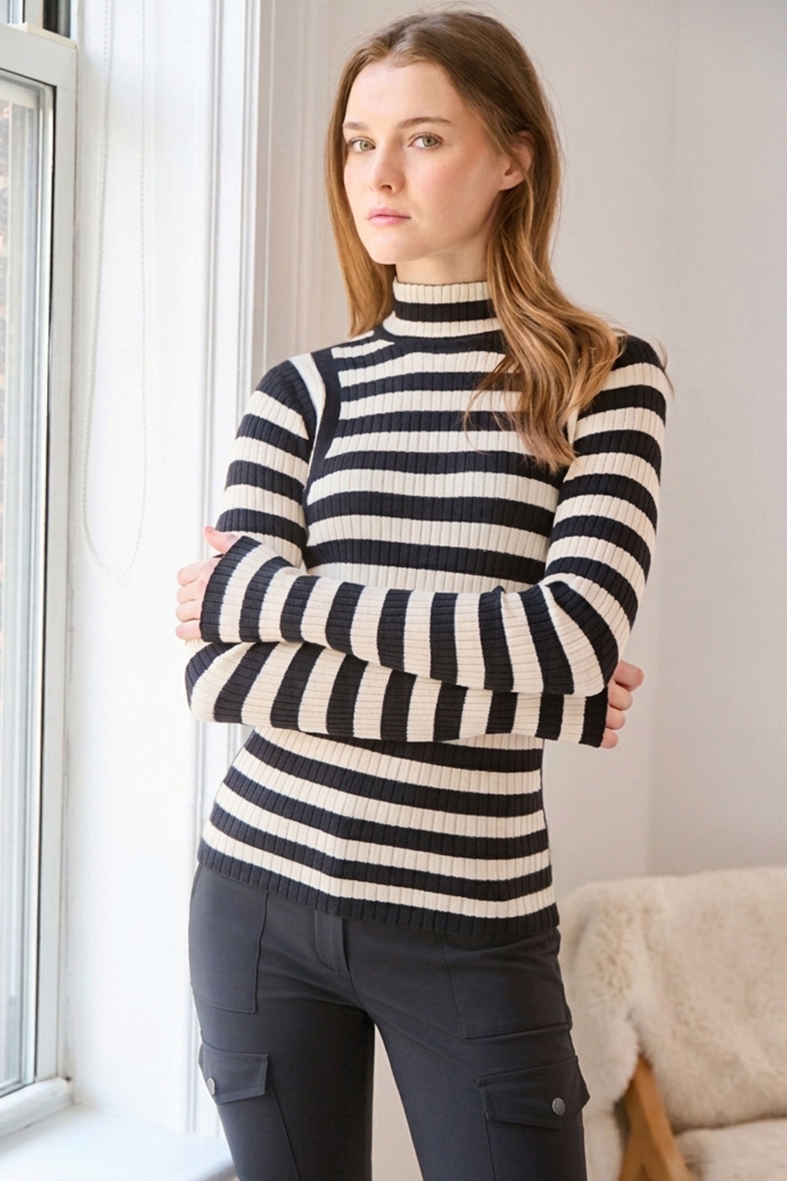 Linh Engineered Stripe Sweater Top