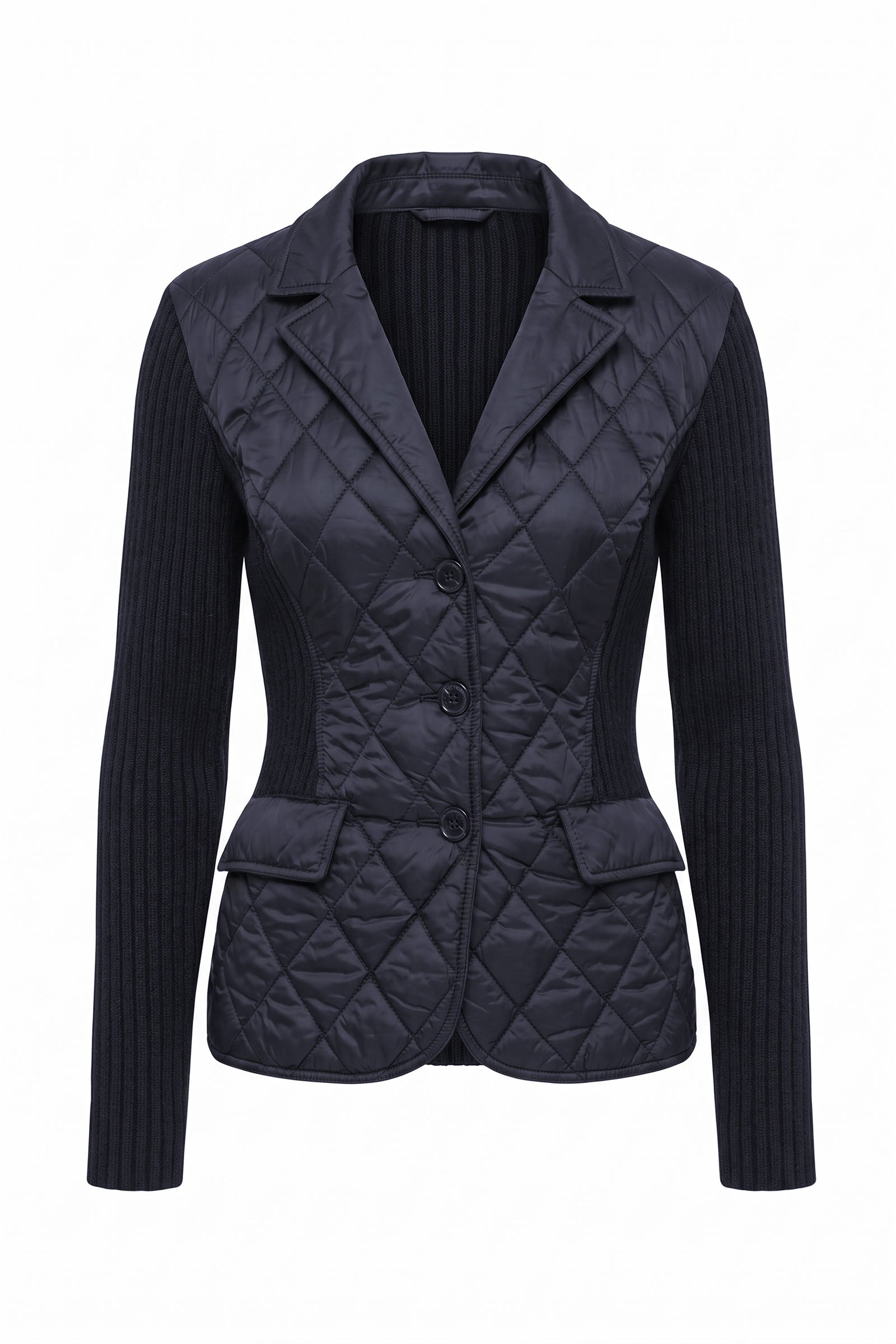 Sora Mixed Media Quilted Front 3-Button Blazer