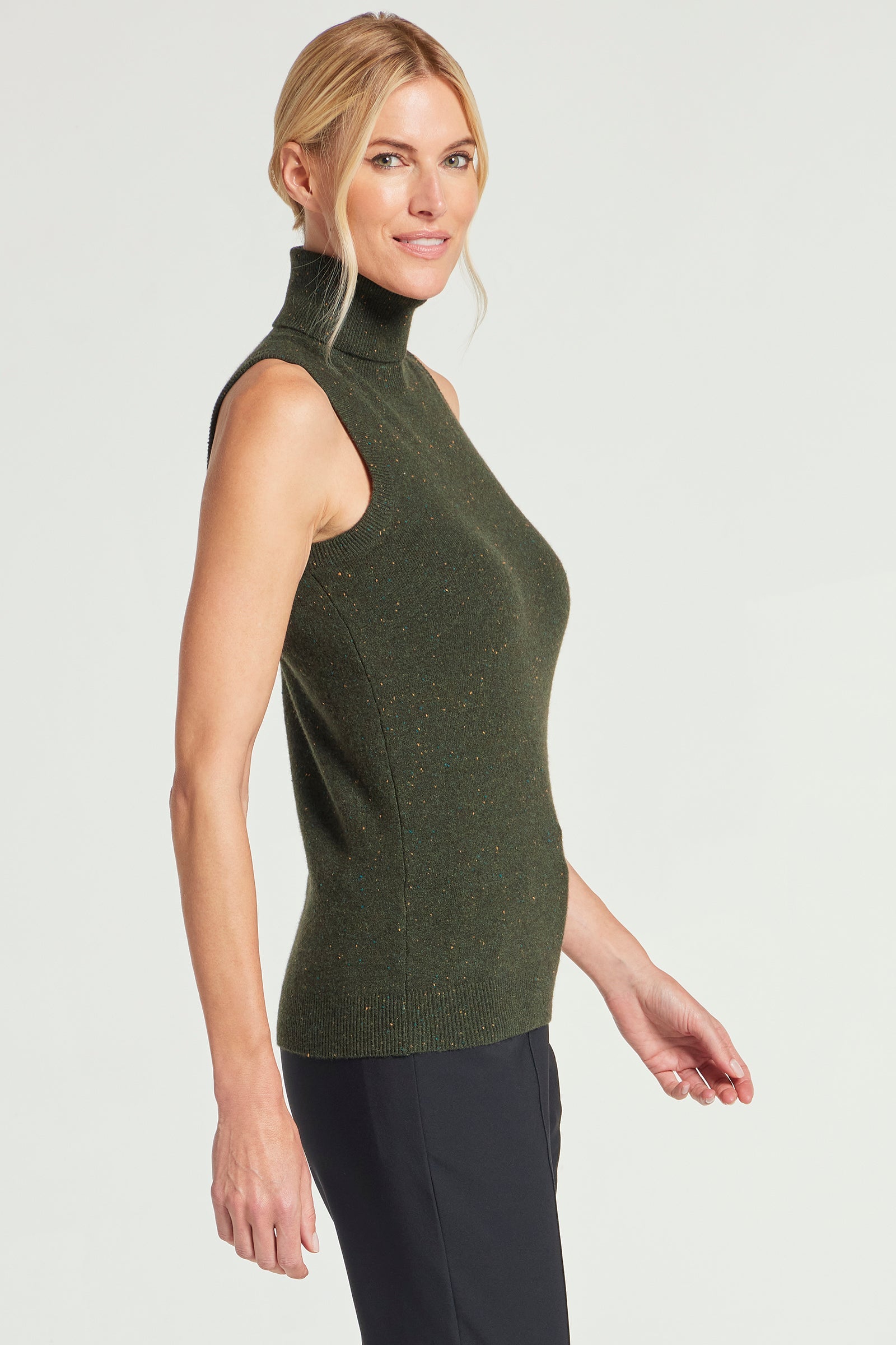 ARMY GREEN || Nicolette Cashmere Mock Neck Sleeveless Top