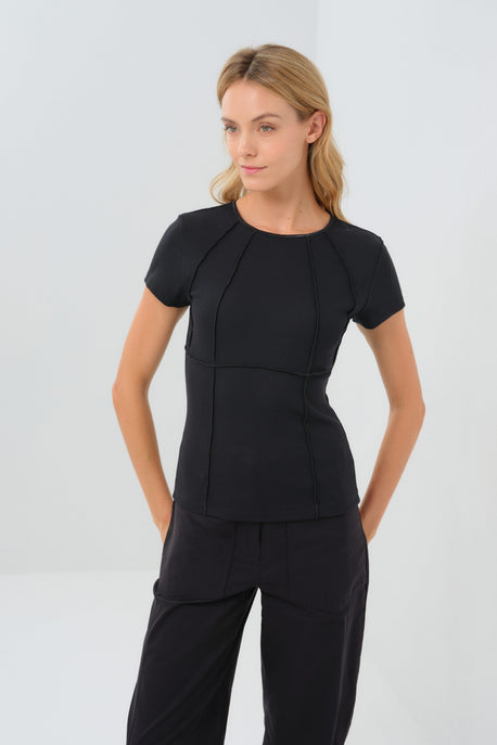 Short Sleeve Celeste Rib Top with Seam Shaping