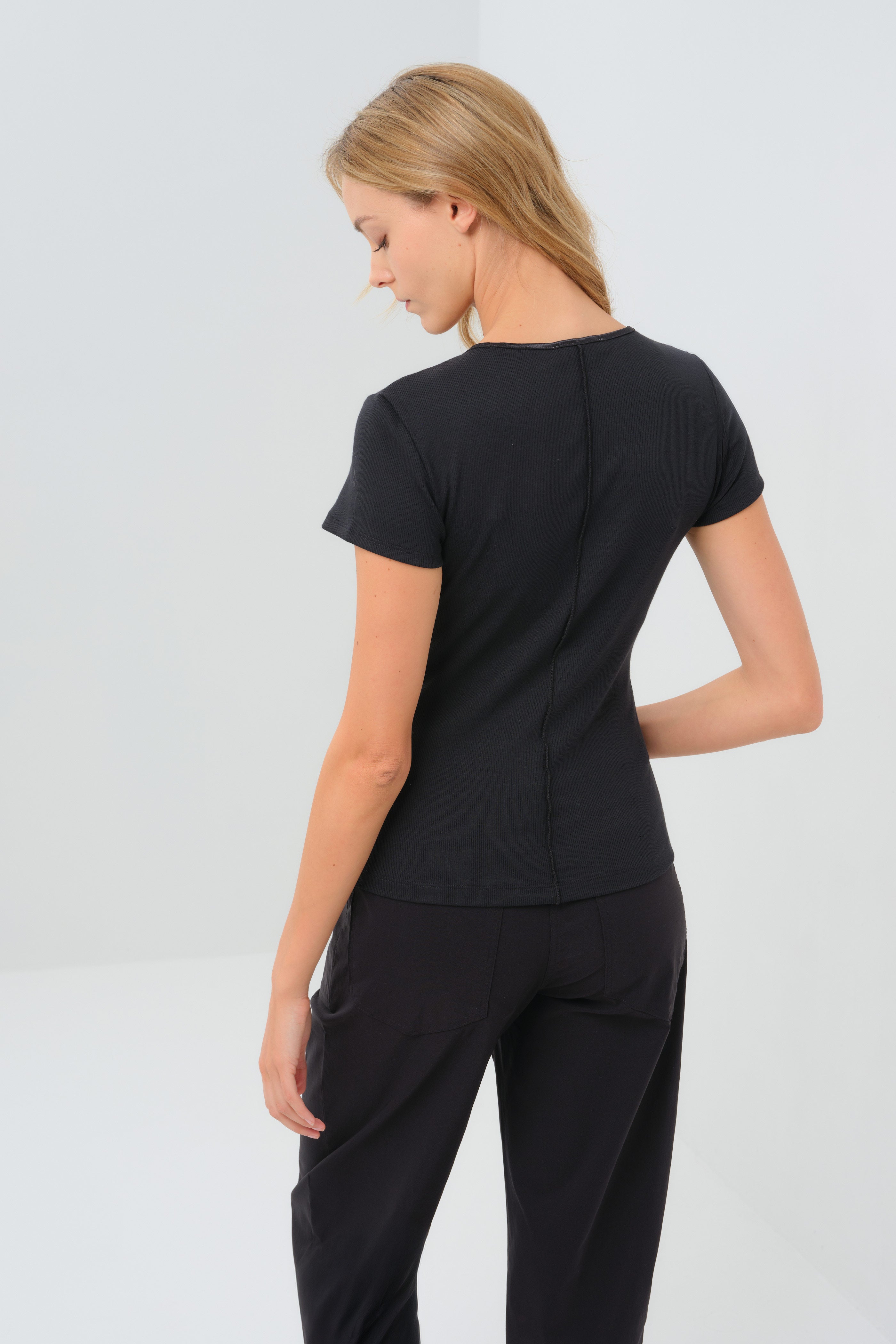Short Sleeve Celeste Rib Top with Seam Shaping