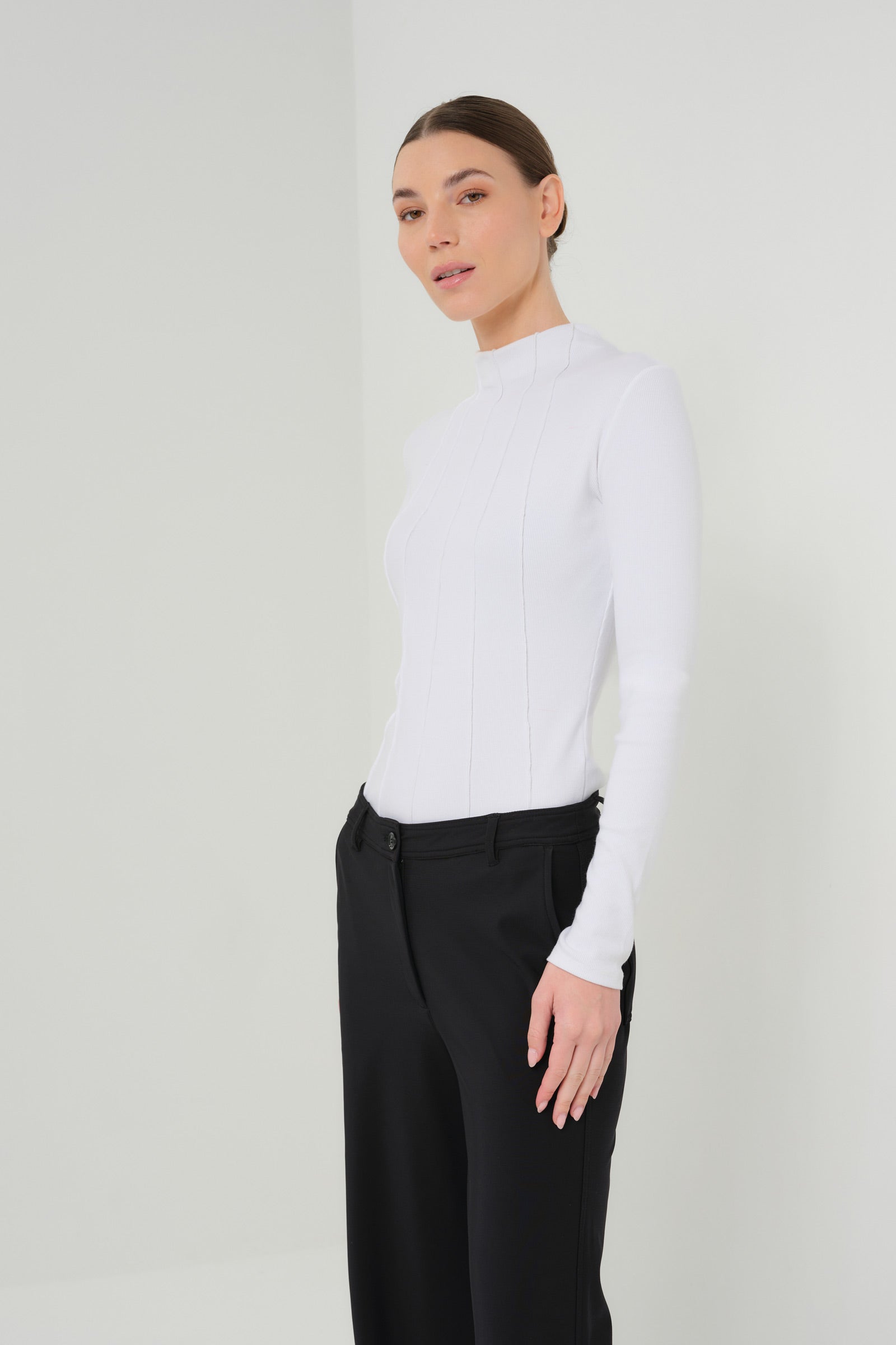 Chelsea Rib Mock Neck Top with Seam Shaping