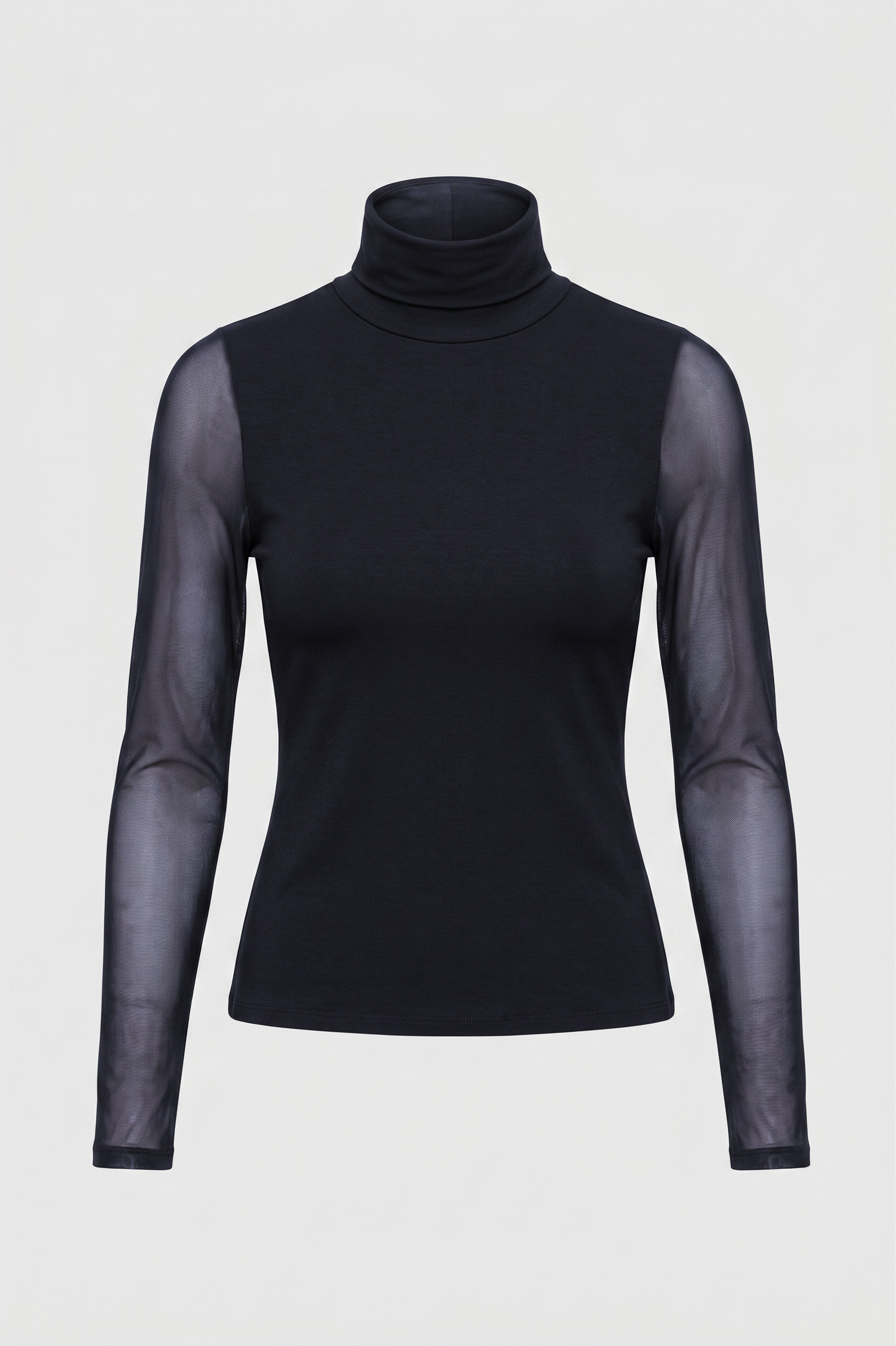 Luna Long Sleeve Mixed Media Turtleneck with Transparent Sleeve