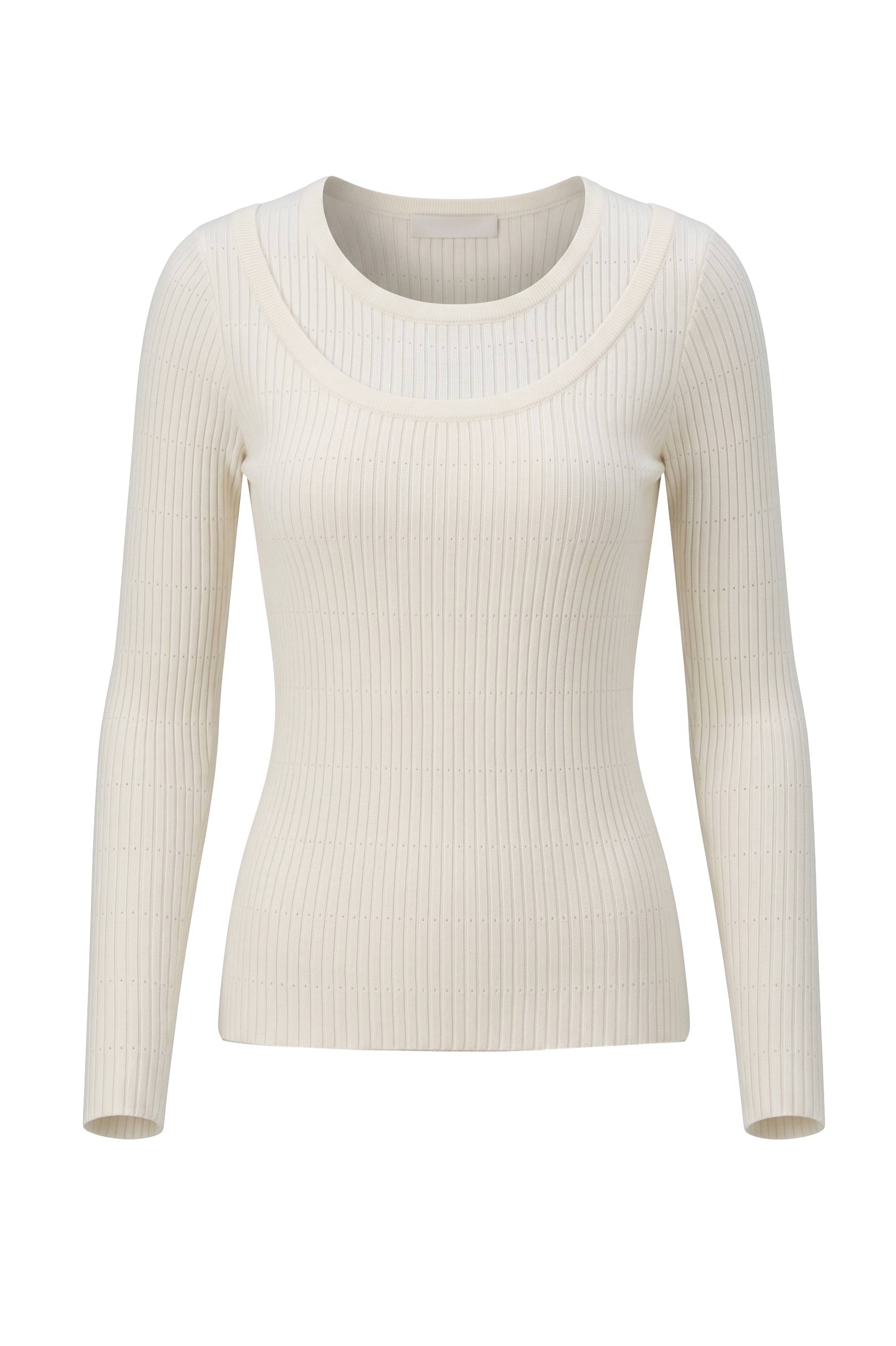 Kris Double Collared Rib Pointelle Texture Sweater