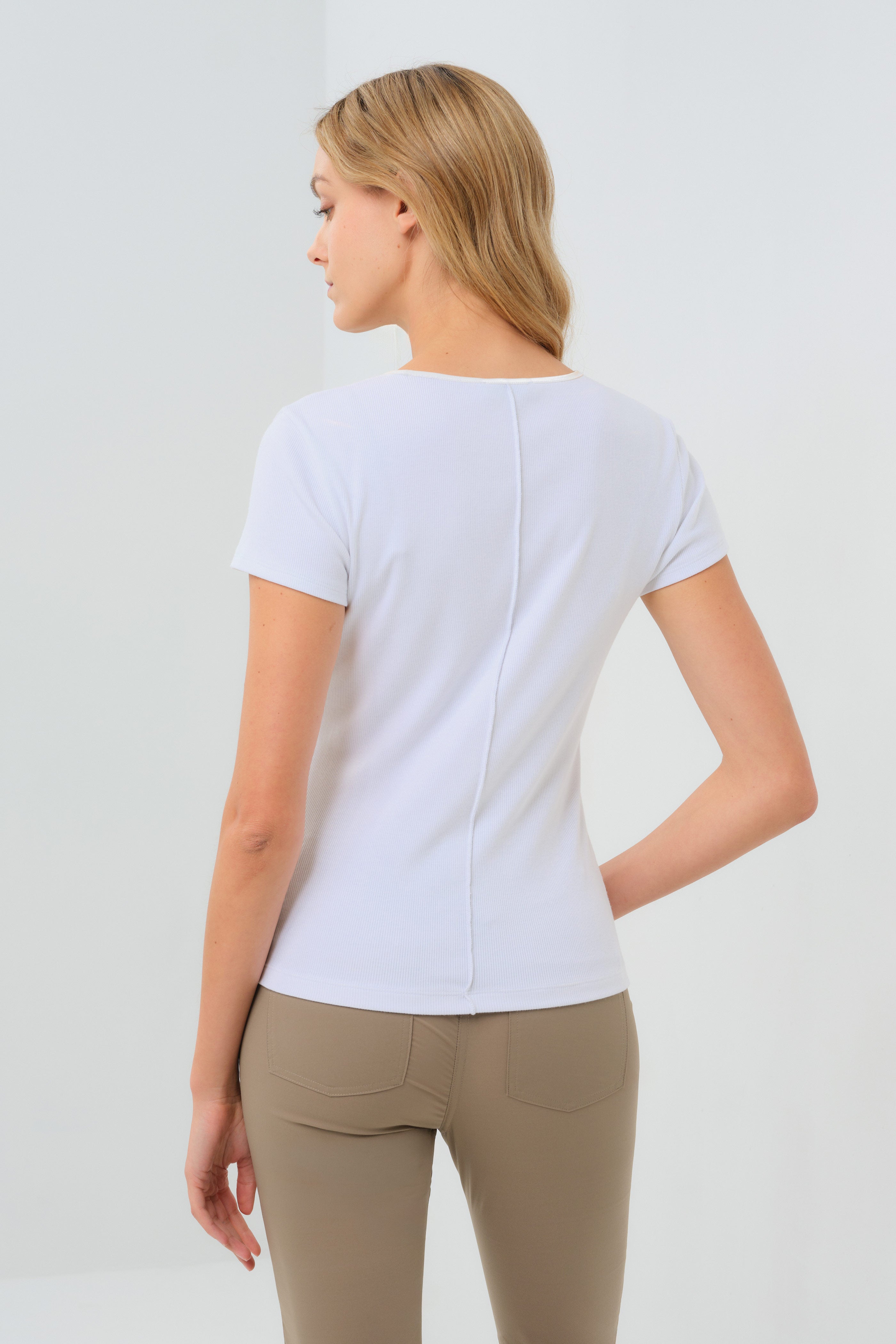 Short Sleeve Celeste Rib Top with Seam Shaping