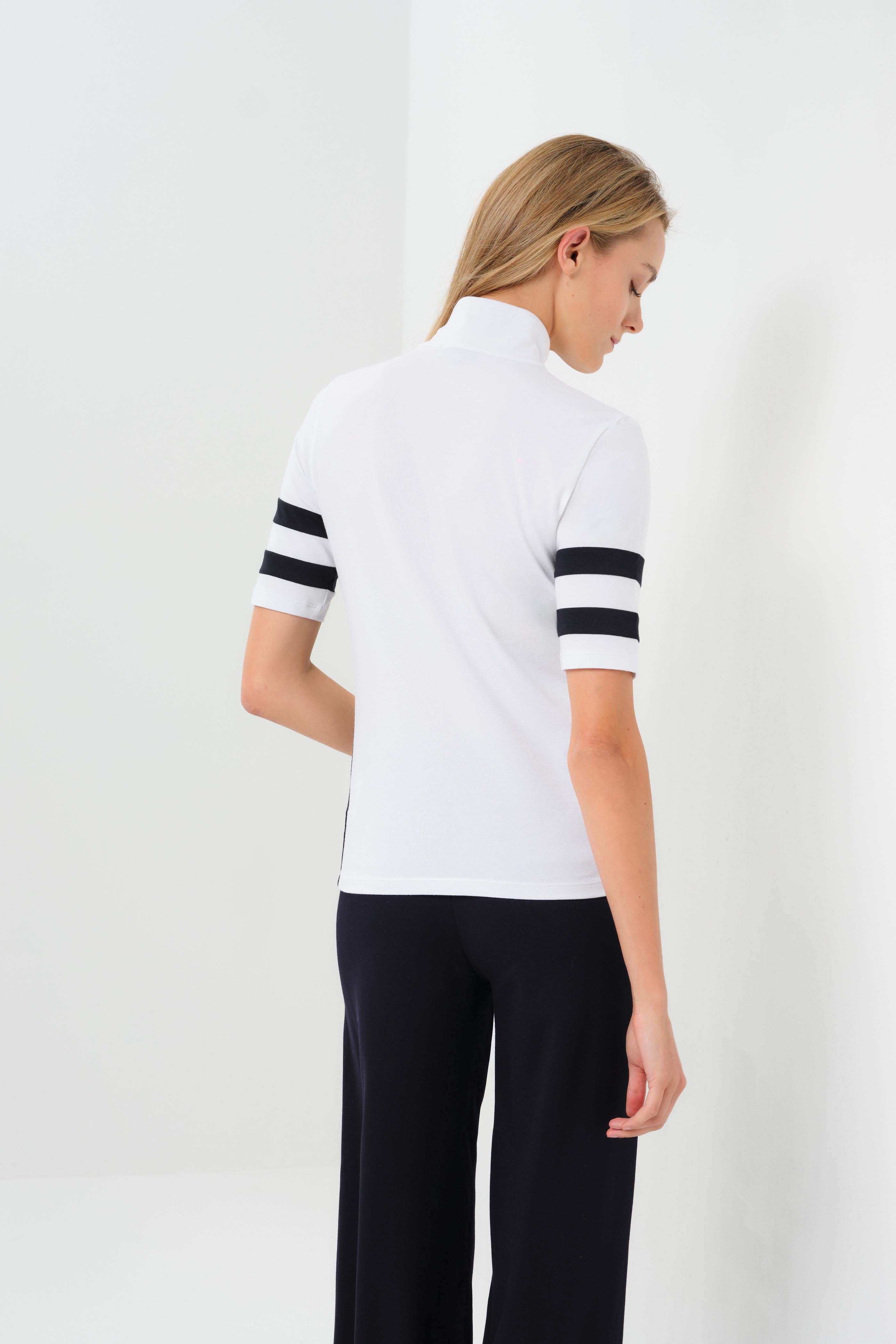 Serena Sport Striped Zip-Up Short Sleeve Top