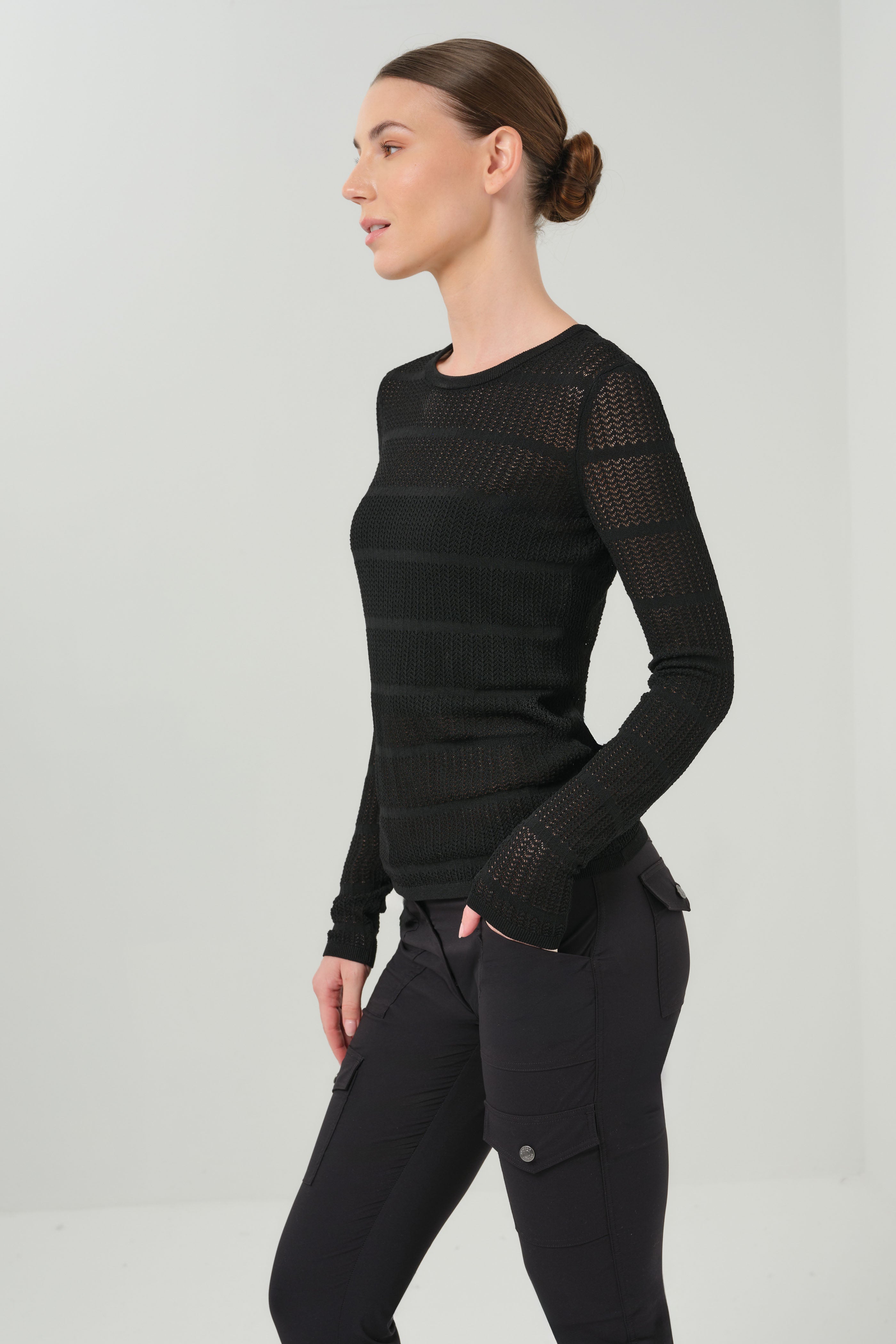 Juliana Pointelle Longsleeve Crewneck Sweater