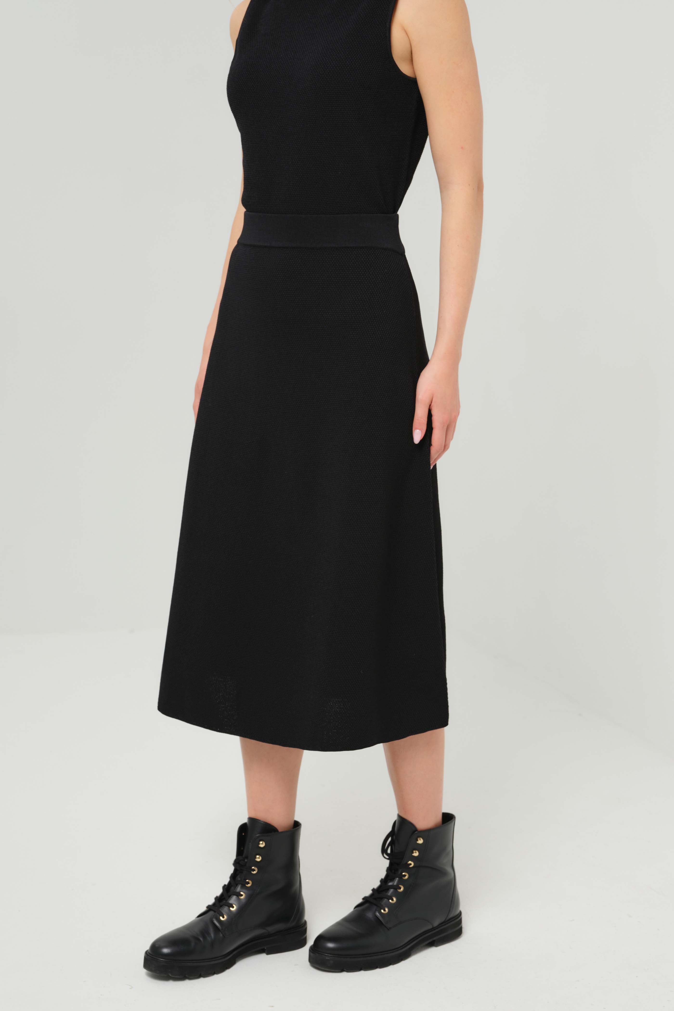 Mandarin Textured Sweater Midi Skirt