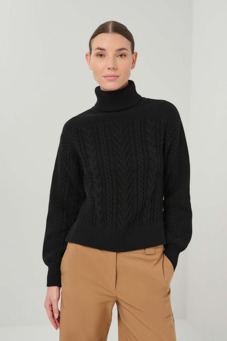Wabi Mix Sweater Mixed-Stitch Cableknit Turtleneck