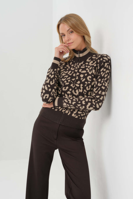 Bomi Jacquard Zip up Sweater