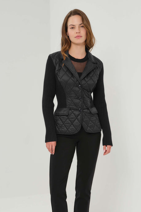 Sora Mixed Media Quilted Front 3-Button Blazer