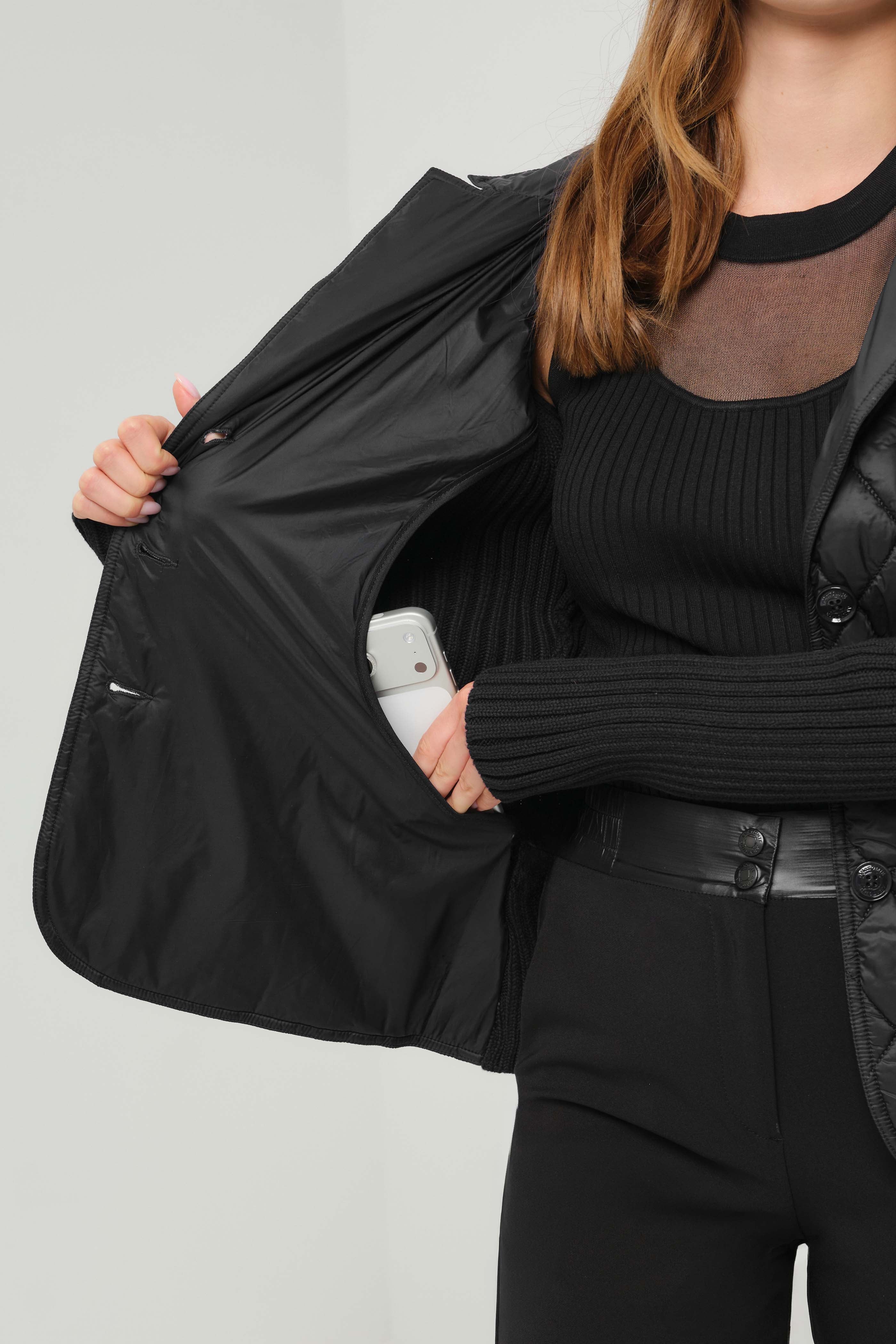Sora Mixed Media Quilted Front 3-Button Blazer