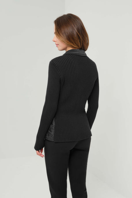 Sora Mixed Media Quilted Front 3-Button Blazer