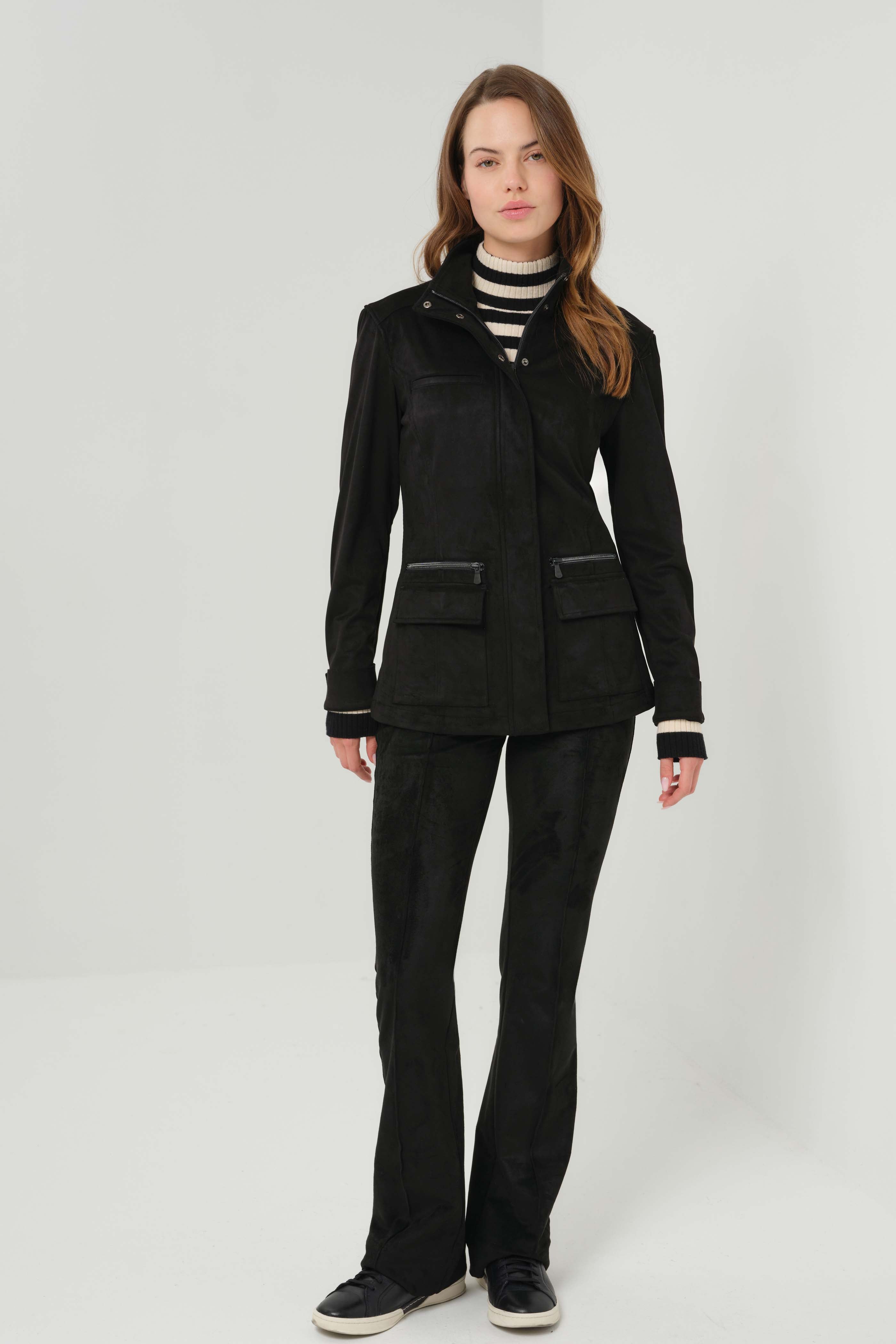 Kenya Faux Suede Safari Jacket in Black