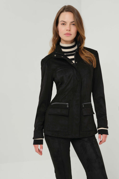 Kenya Faux Suede Safari Jacket in Black