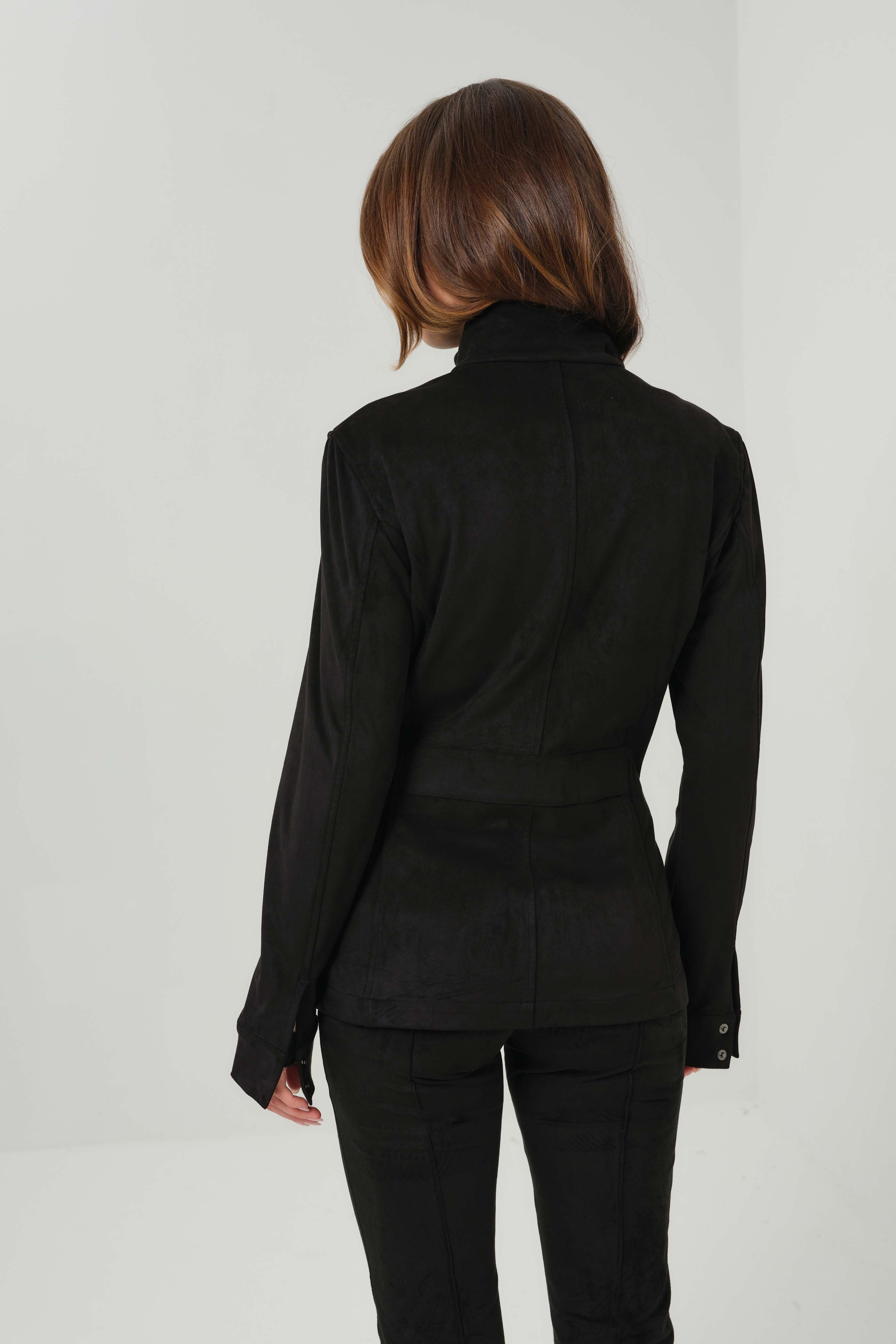 Kenya Faux Suede Safari Jacket in Black