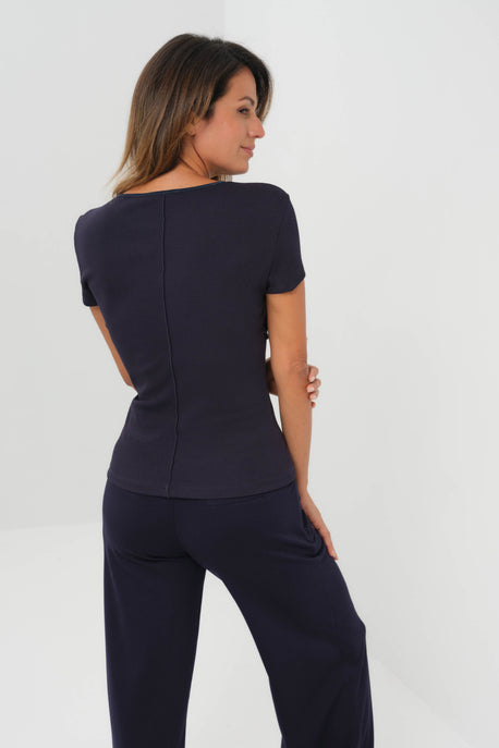 Short Sleeve Celeste Rib Top with Seam Shaping