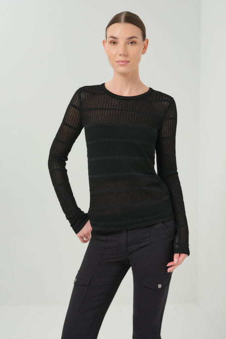 Juliana Pointelle Longsleeve Crewneck Sweater