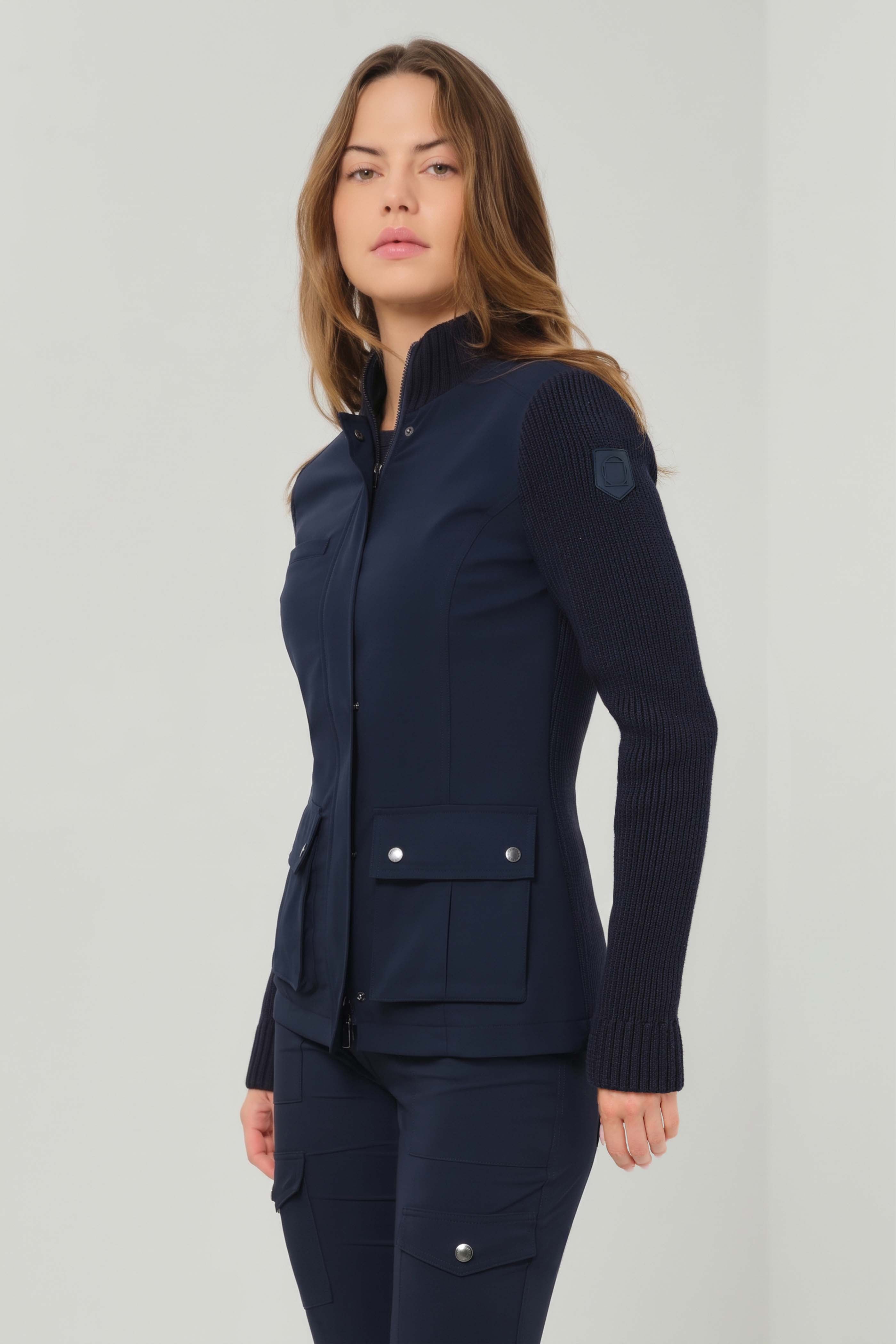 Sweater Kenya Knit Safari Jacket in Black and Navy