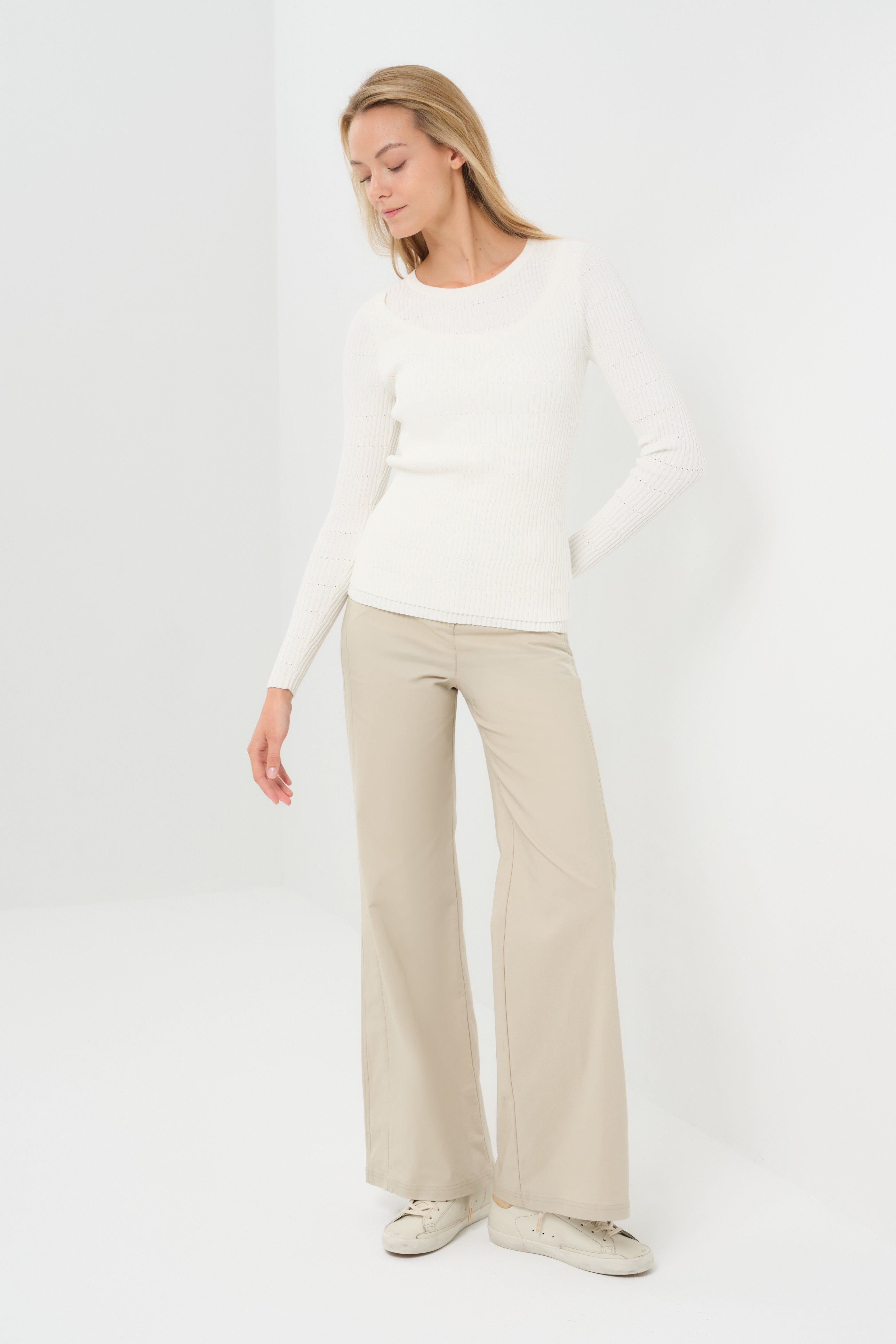 Kris Double Collared Rib Pointelle Texture Sweater