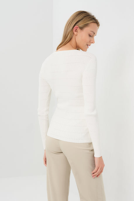Kris Double Collared Rib Pointelle Texture Sweater