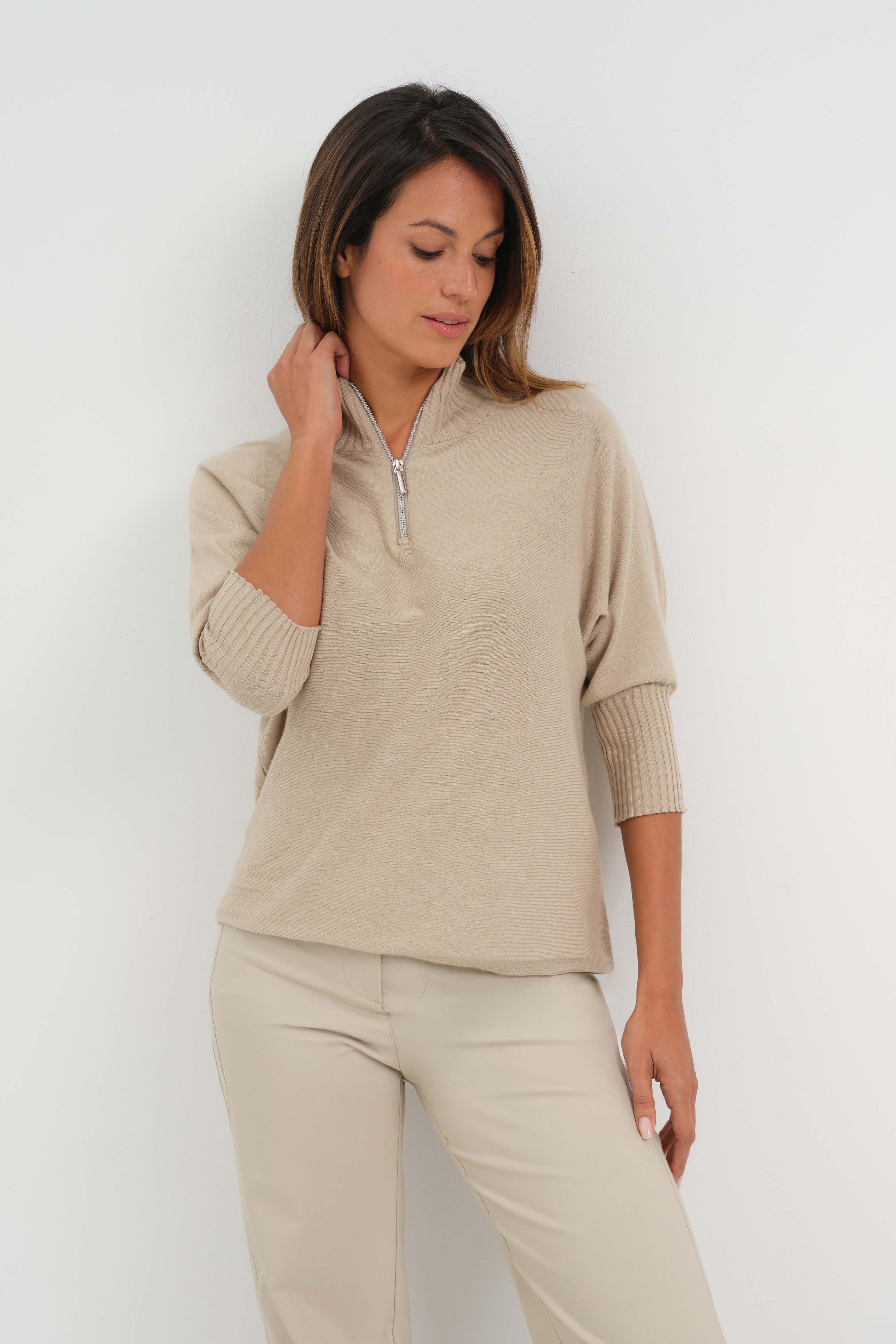 Lucely 1/4 Zip Elbowsleeve Mock Neck Sweater