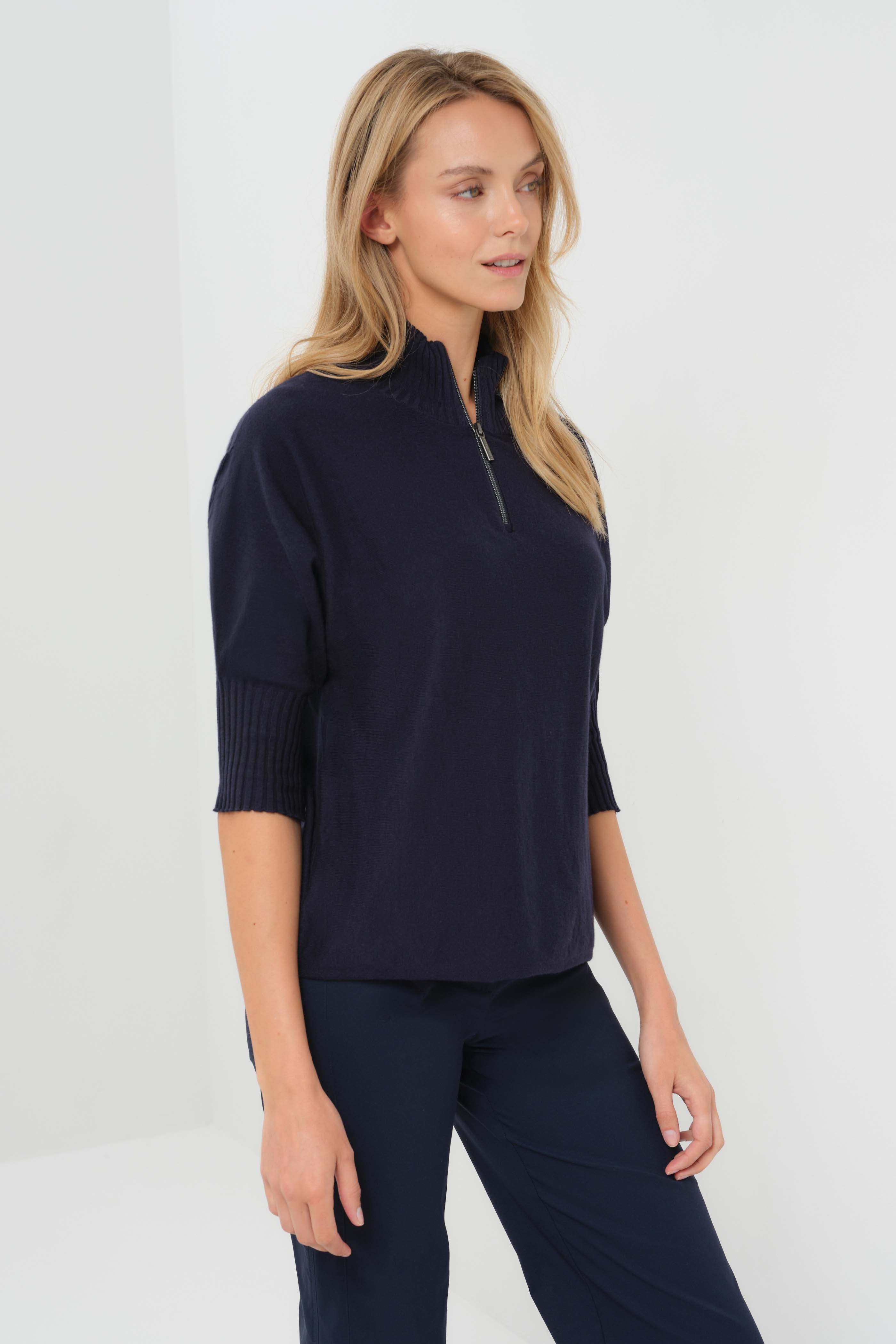 Lucely 1/4 Zip Elbowsleeve Mock Neck Sweater