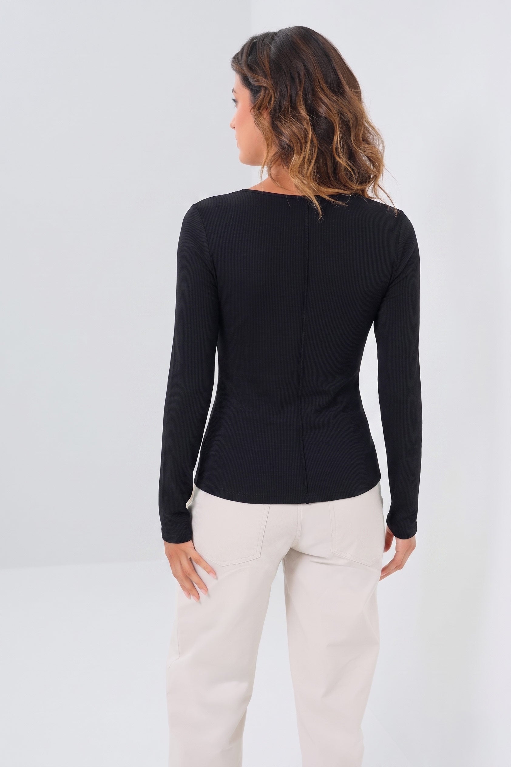 Long Sleeve Celeste Rib Top with Seam Shaping