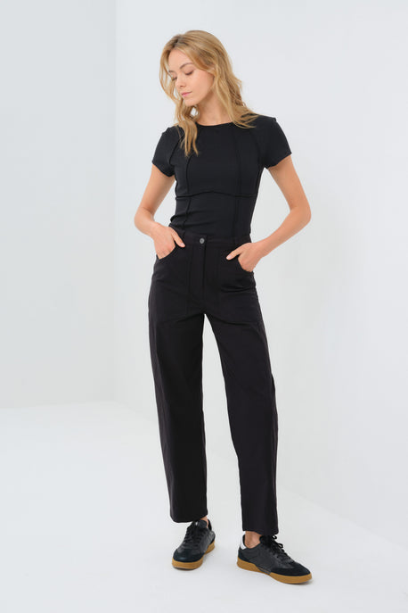 Liv Relaxed Light Barrel Leg Pant in Black