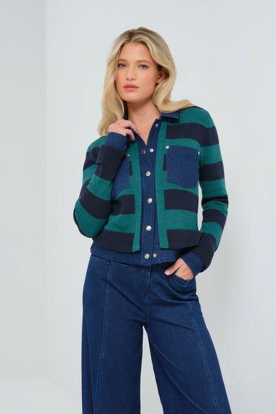 Sienna Sweater Knit & Performance Denim Trucker Jacket – Anatomie