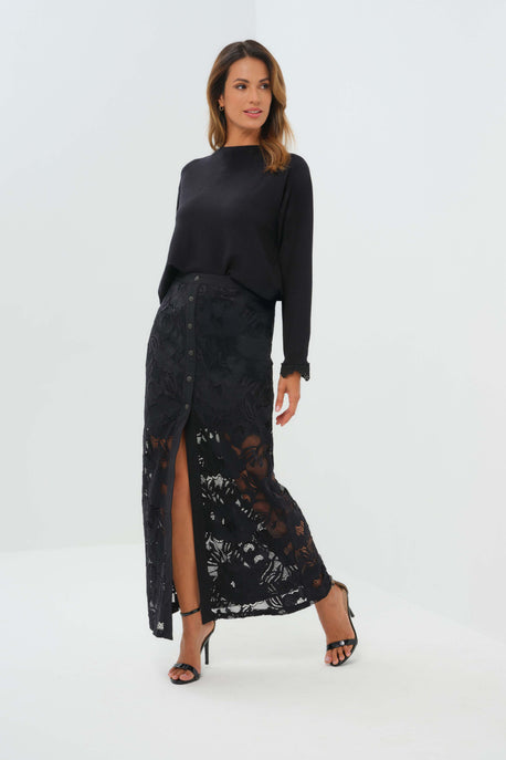 Pull Passion en maille et dentelle, col rond avec dos