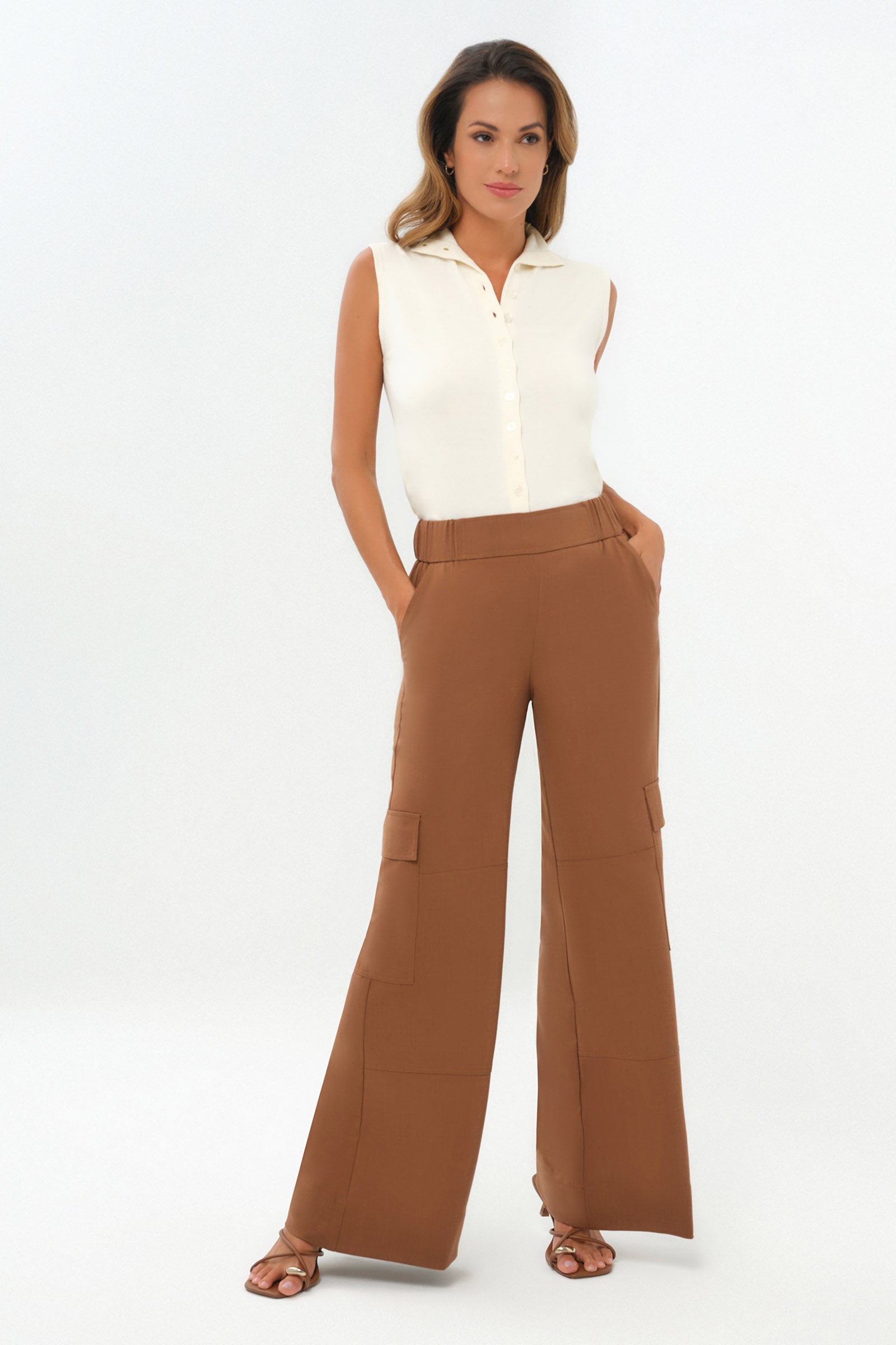 Pantalon cargo large à enfiler en tissu à chevrons
