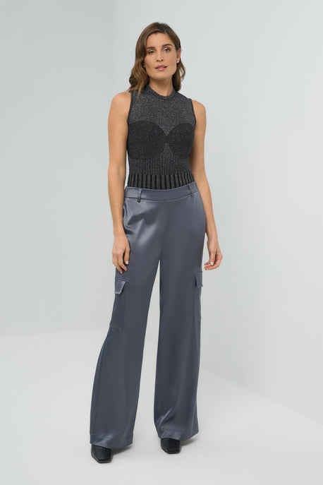 Pantalon cargo large en satin Candela