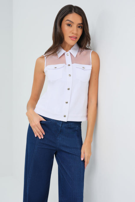 Gilet camionneur sans manches Lenox en organza et sergé performant