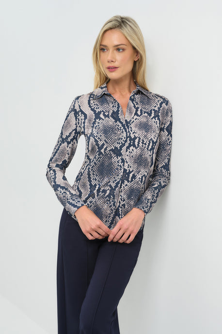 Printed Tania Long sleeve Snap Front Top