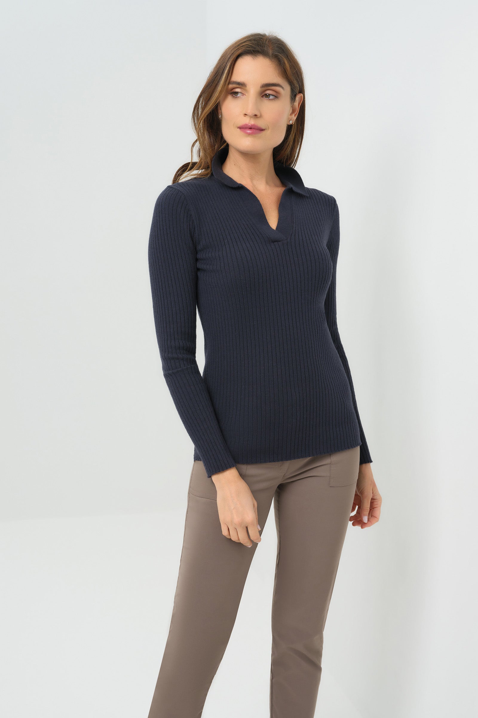 Georgie Rib Sweater Knit Collared Top – Anatomie