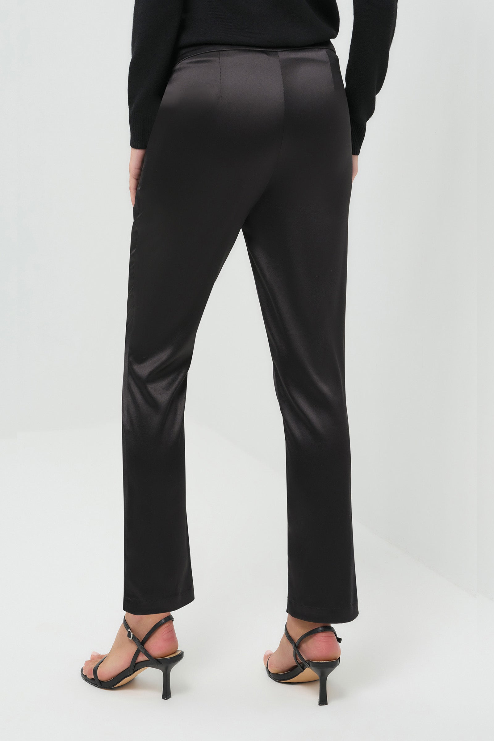 Arden Satin Straight Leg Pant in Black