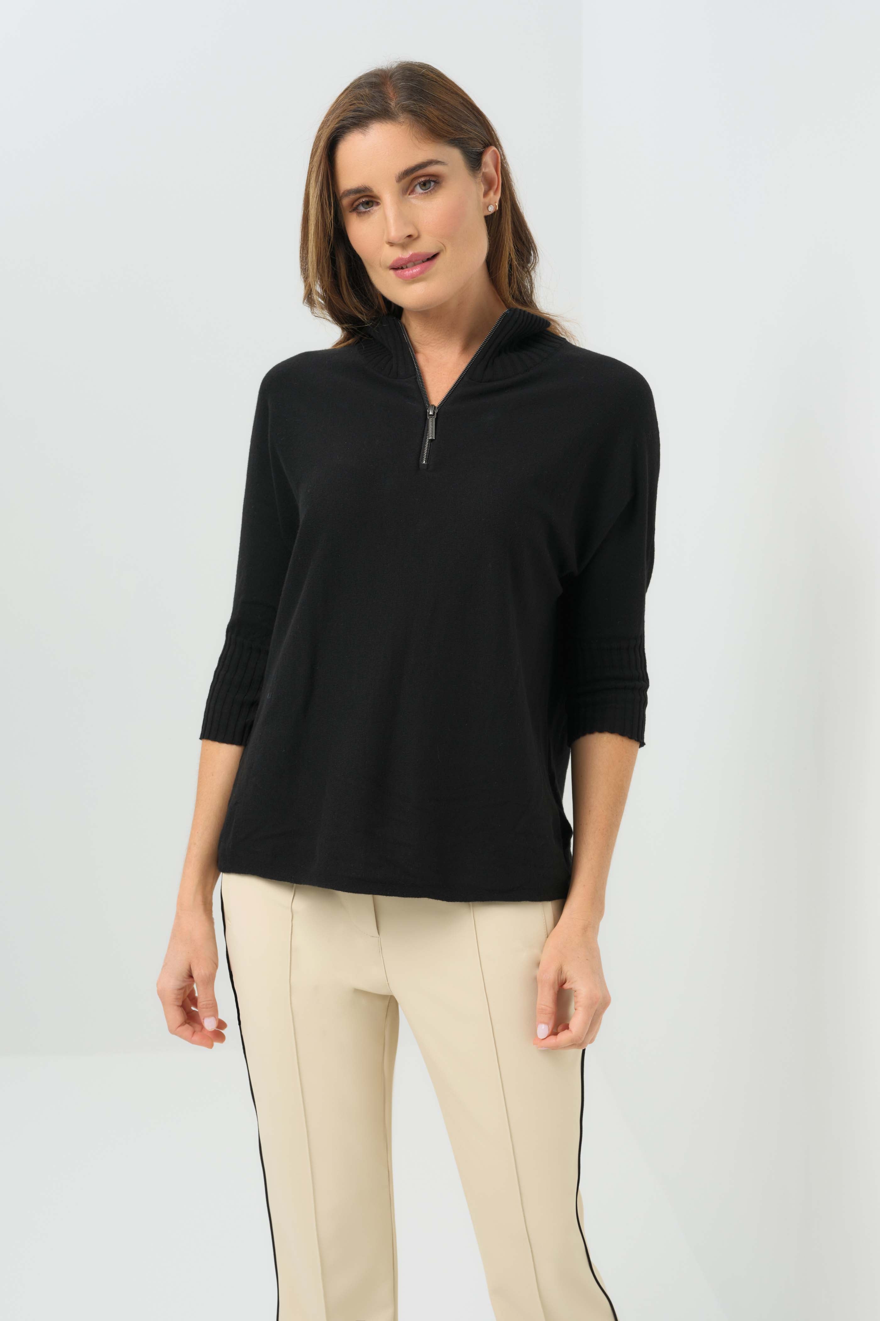Lucely 1/4 Zip Elbowsleeve Mock Neck Sweater