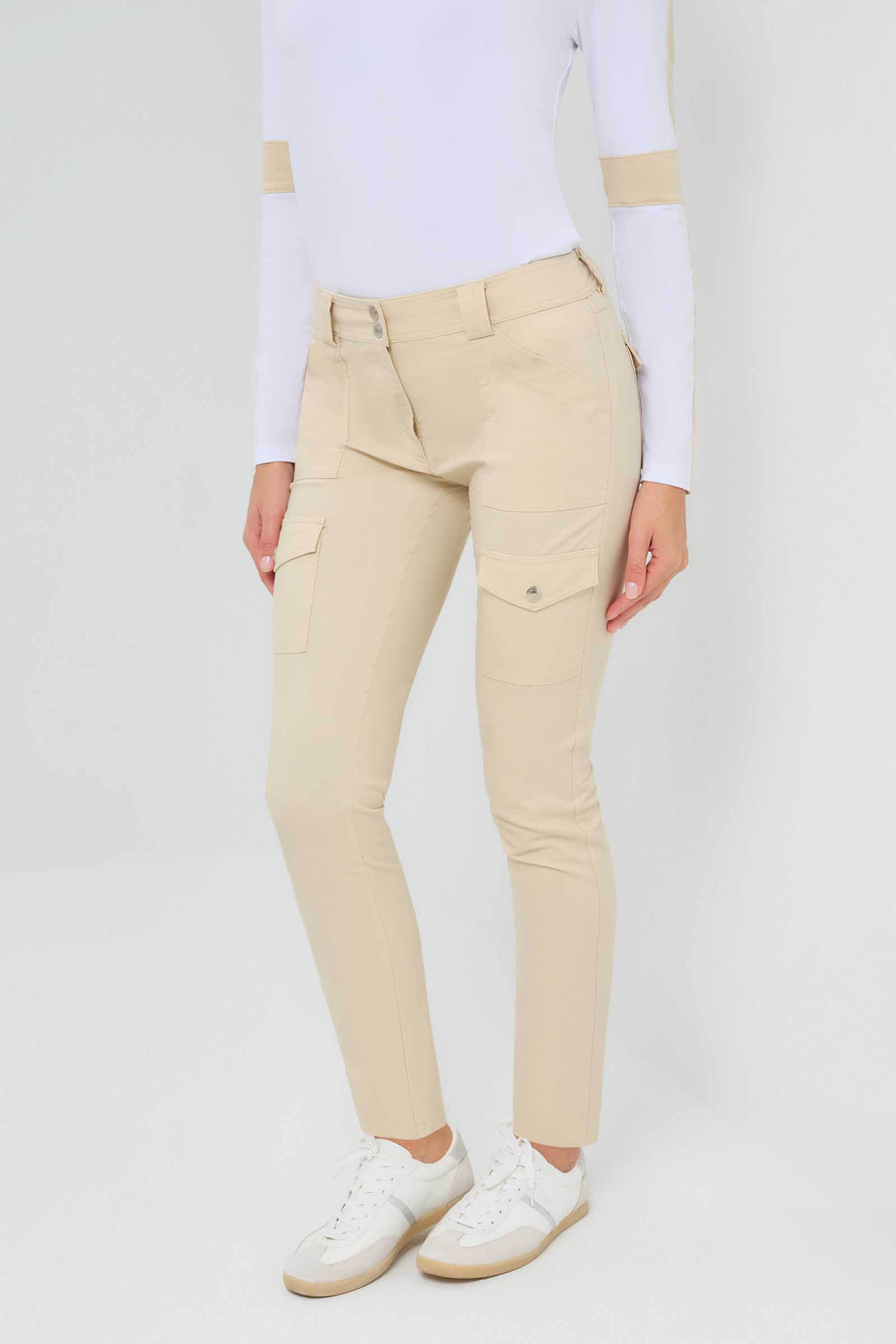 Kate Skinny Cargo Pant in Stone and Wheat
