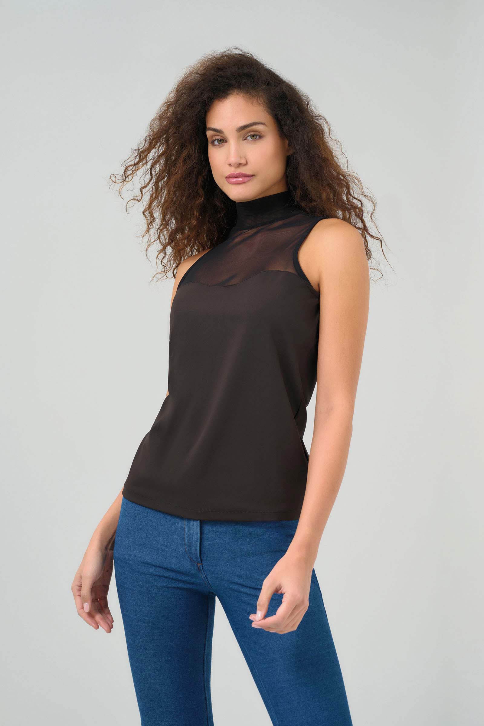 Top de cuello alto de malla sin mangas Ellen