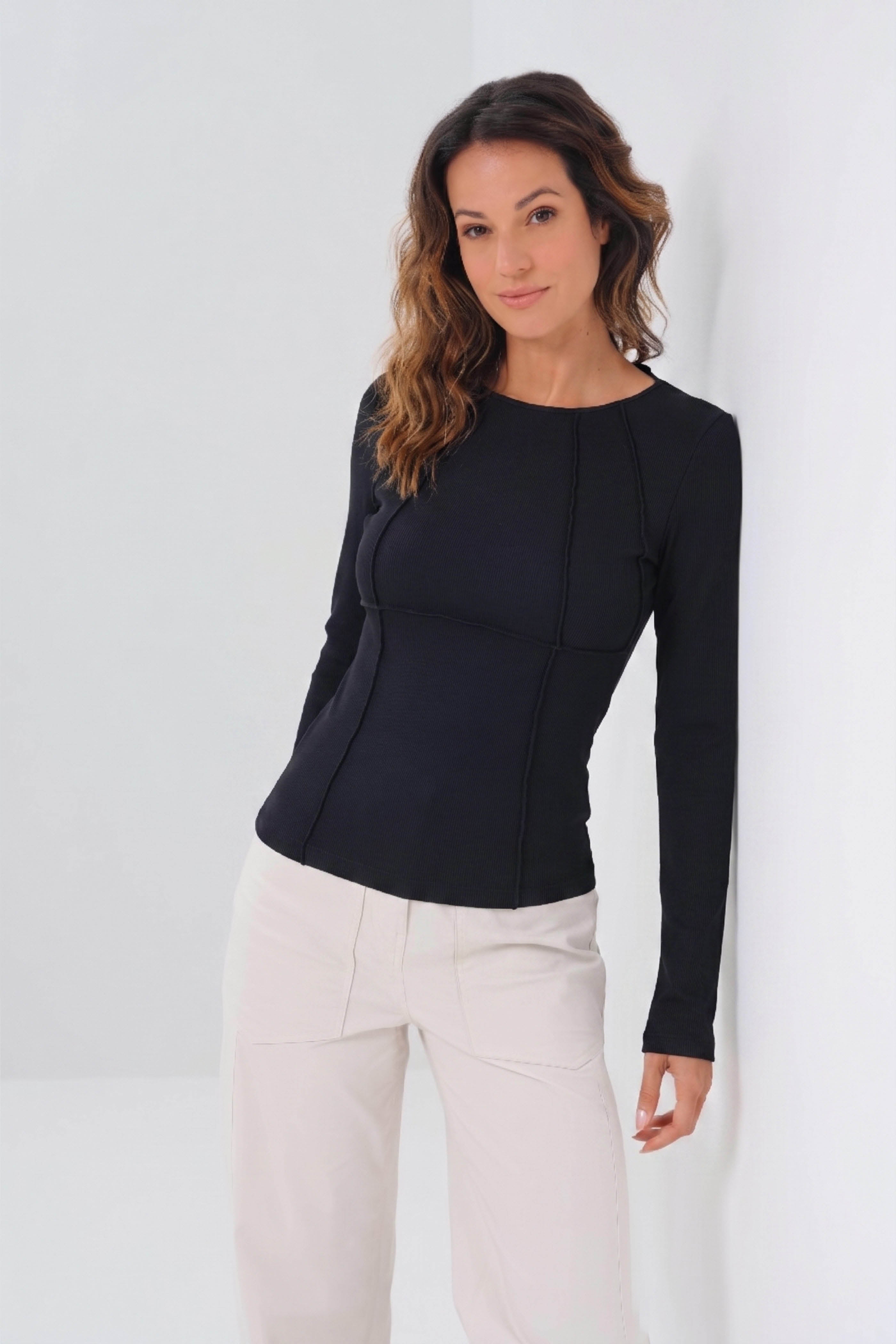 Long Sleeve Celeste Rib Top with Seam Shaping