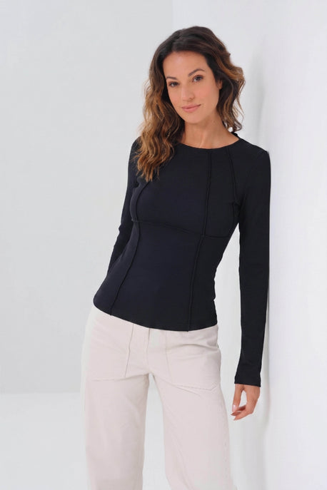 Long Sleeve Celeste Rib Top with Seam Shaping