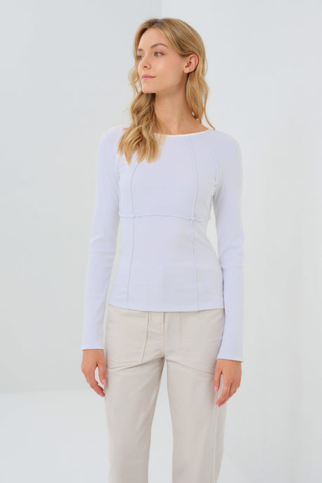 Long Sleeve Celeste Rib Top with Seam Shaping