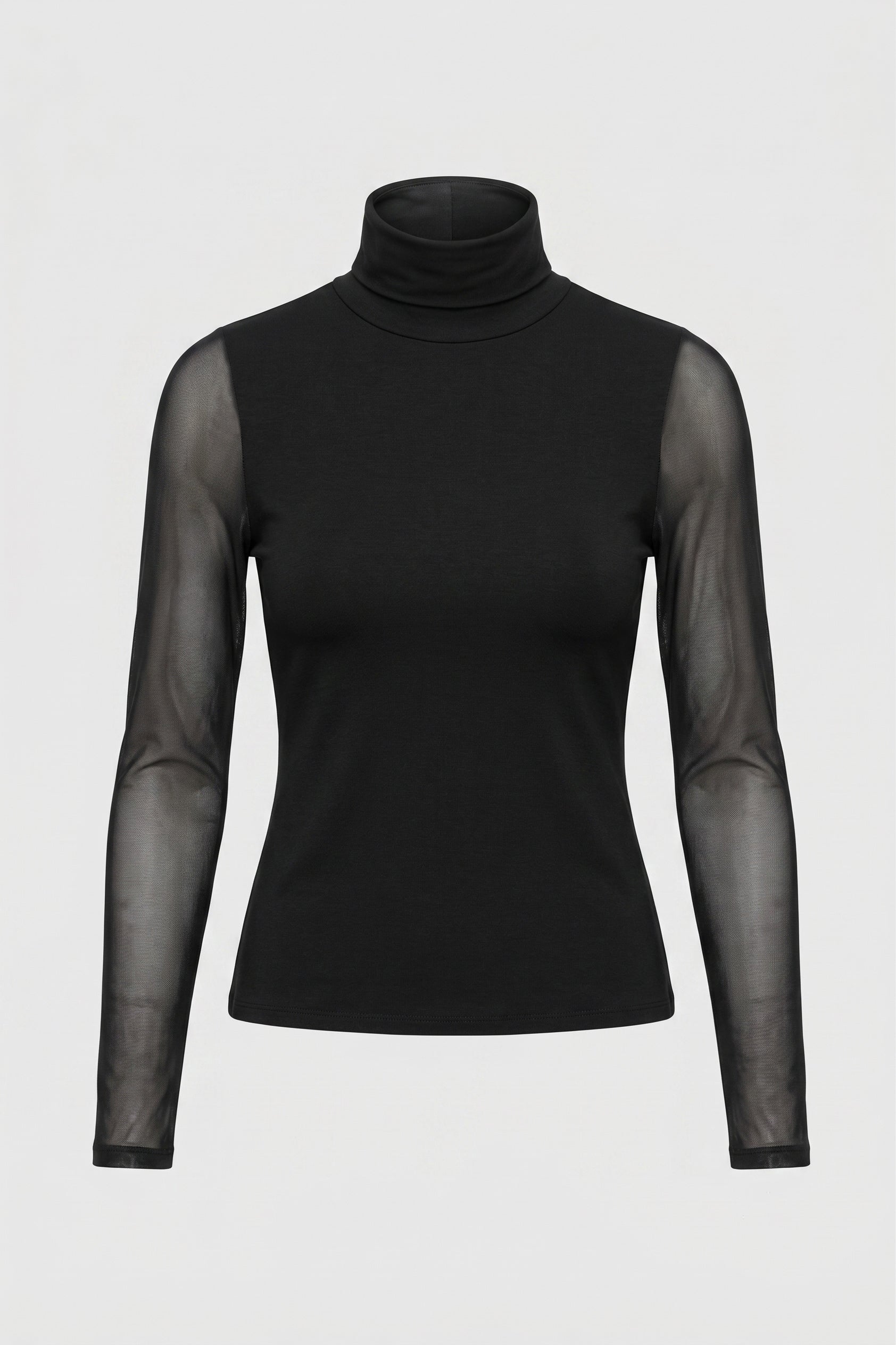 Luna Long Sleeve Mixed Media Turtleneck with Transparent Sleeve