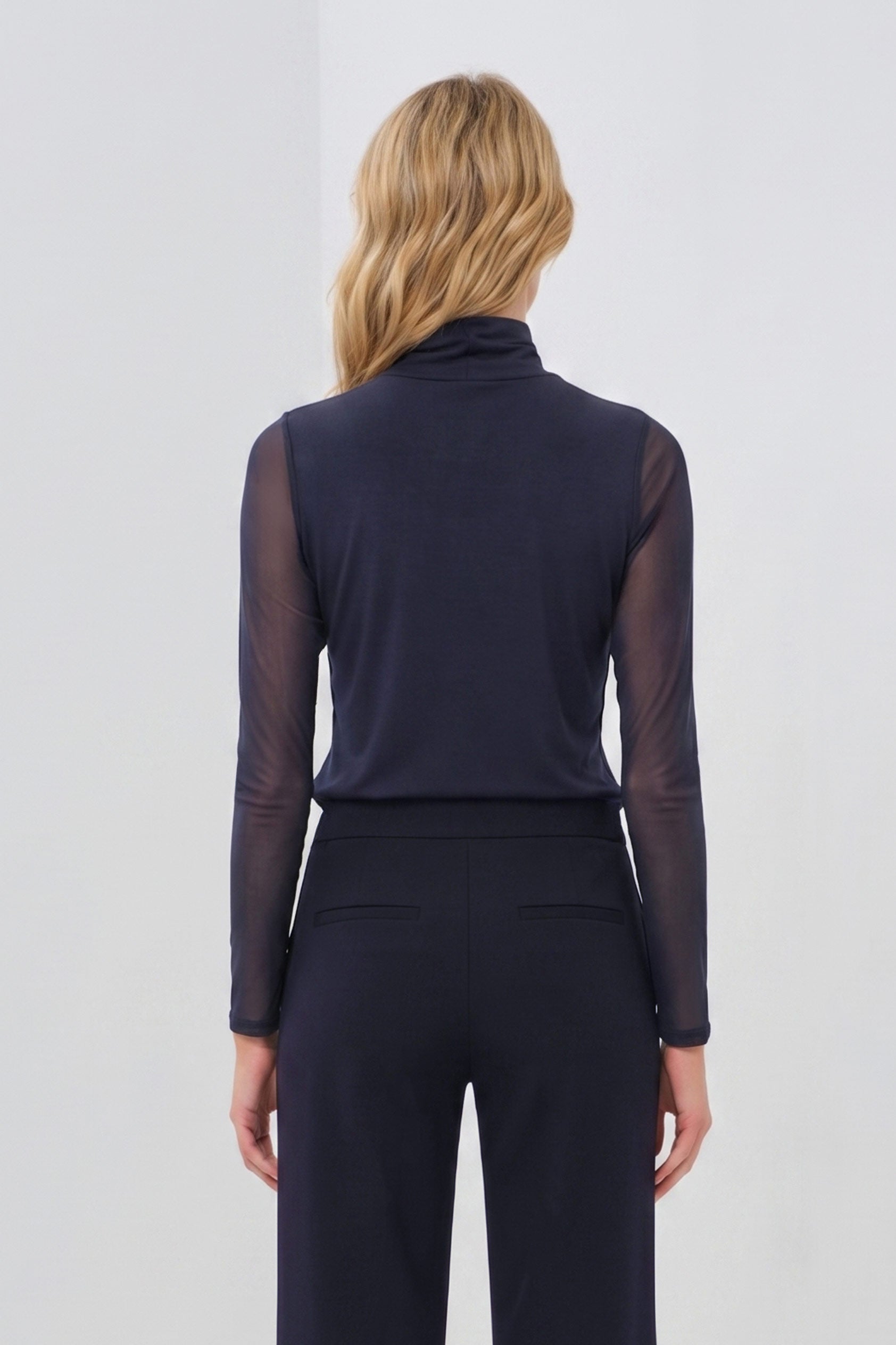Luna Long Sleeve Mixed Media Turtleneck with Transparent Sleeve