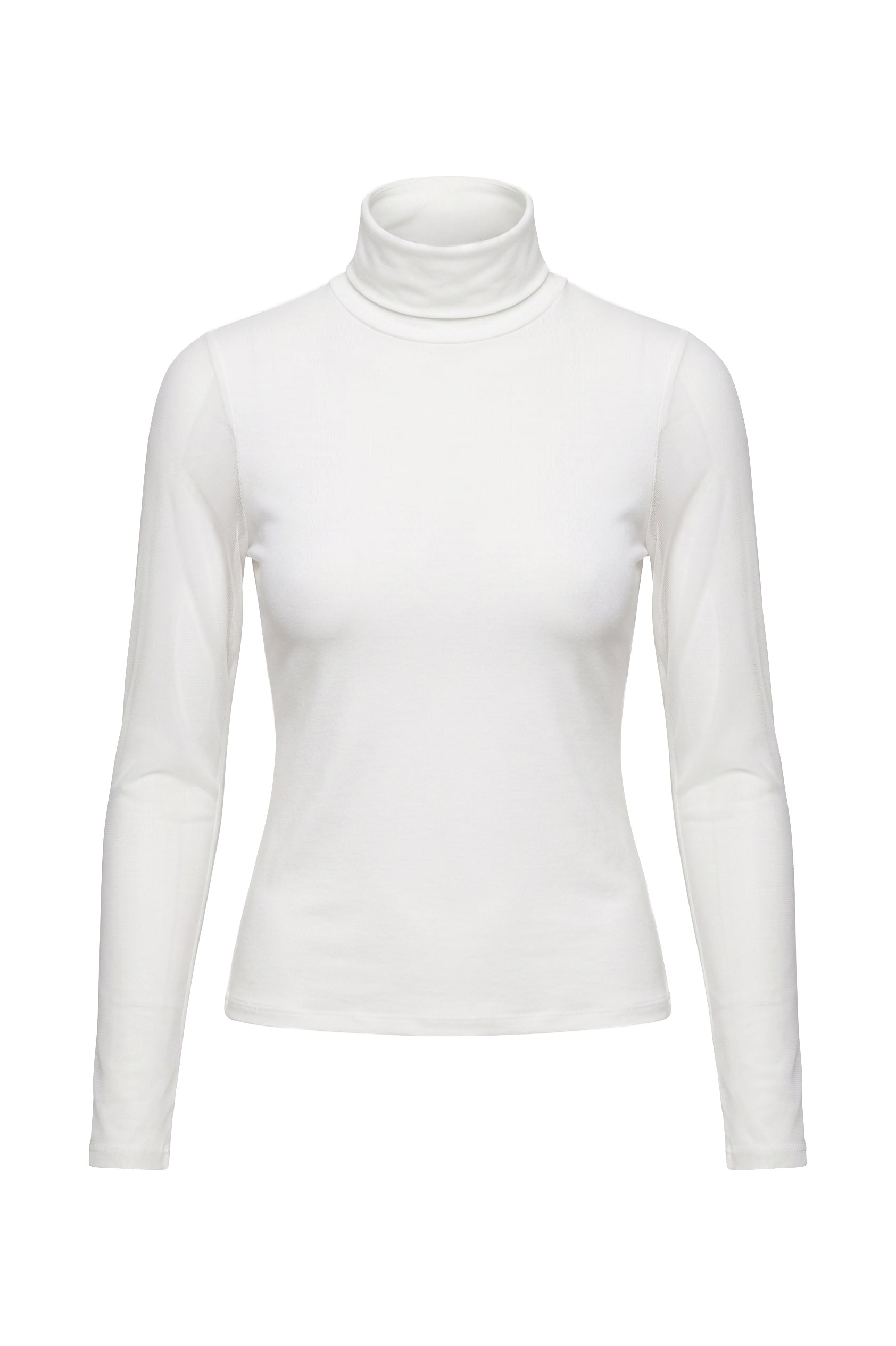 Luna Long Sleeve Mixed Media Turtleneck with Transparent Sleeve