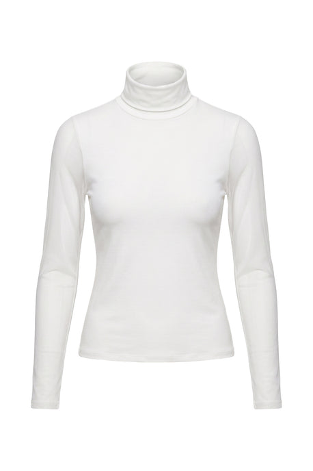Luna Long Sleeve Mixed Media Turtleneck with Transparent Sleeve