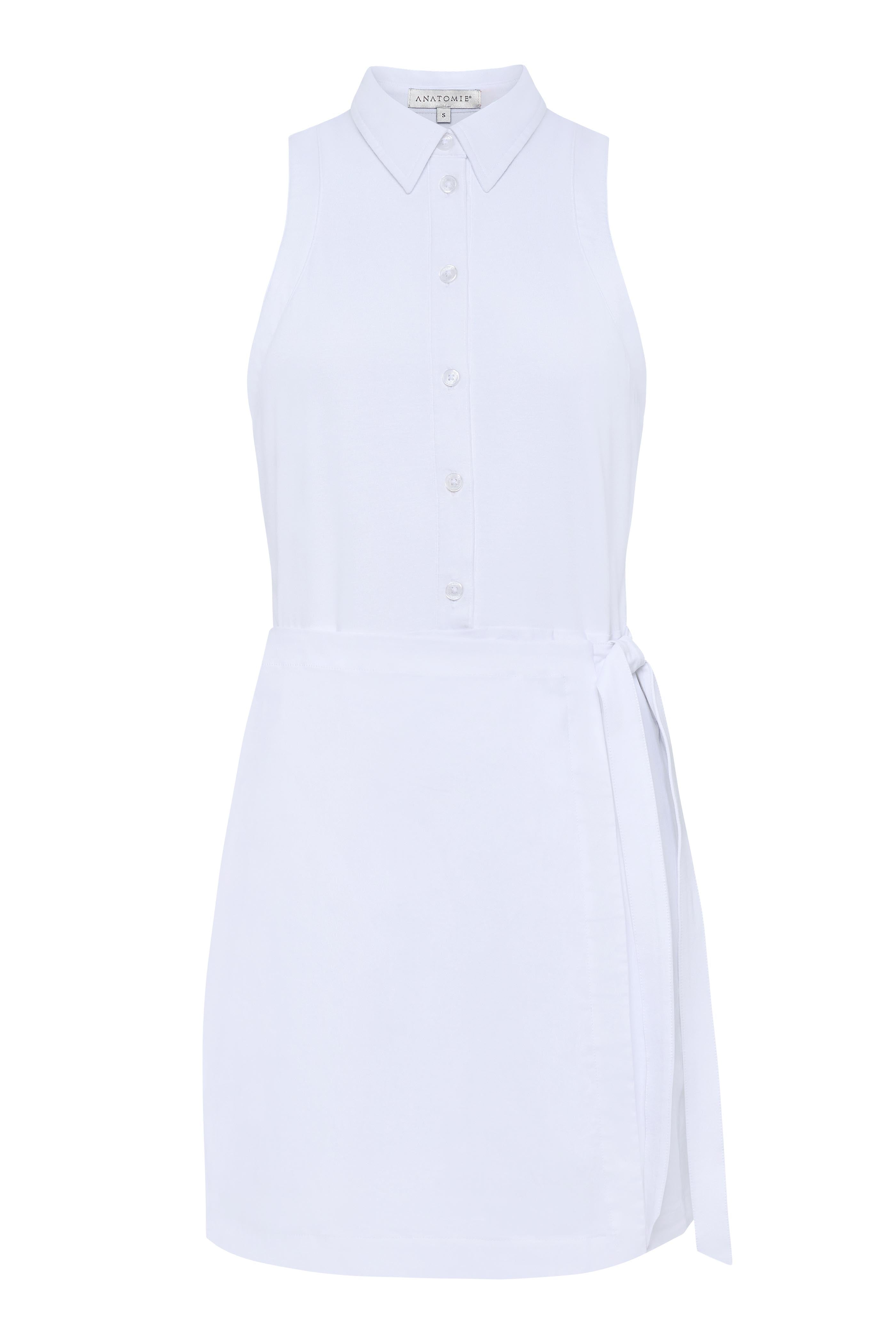 Milana Sleeveless Collared Button Up Wrap Dress in White
